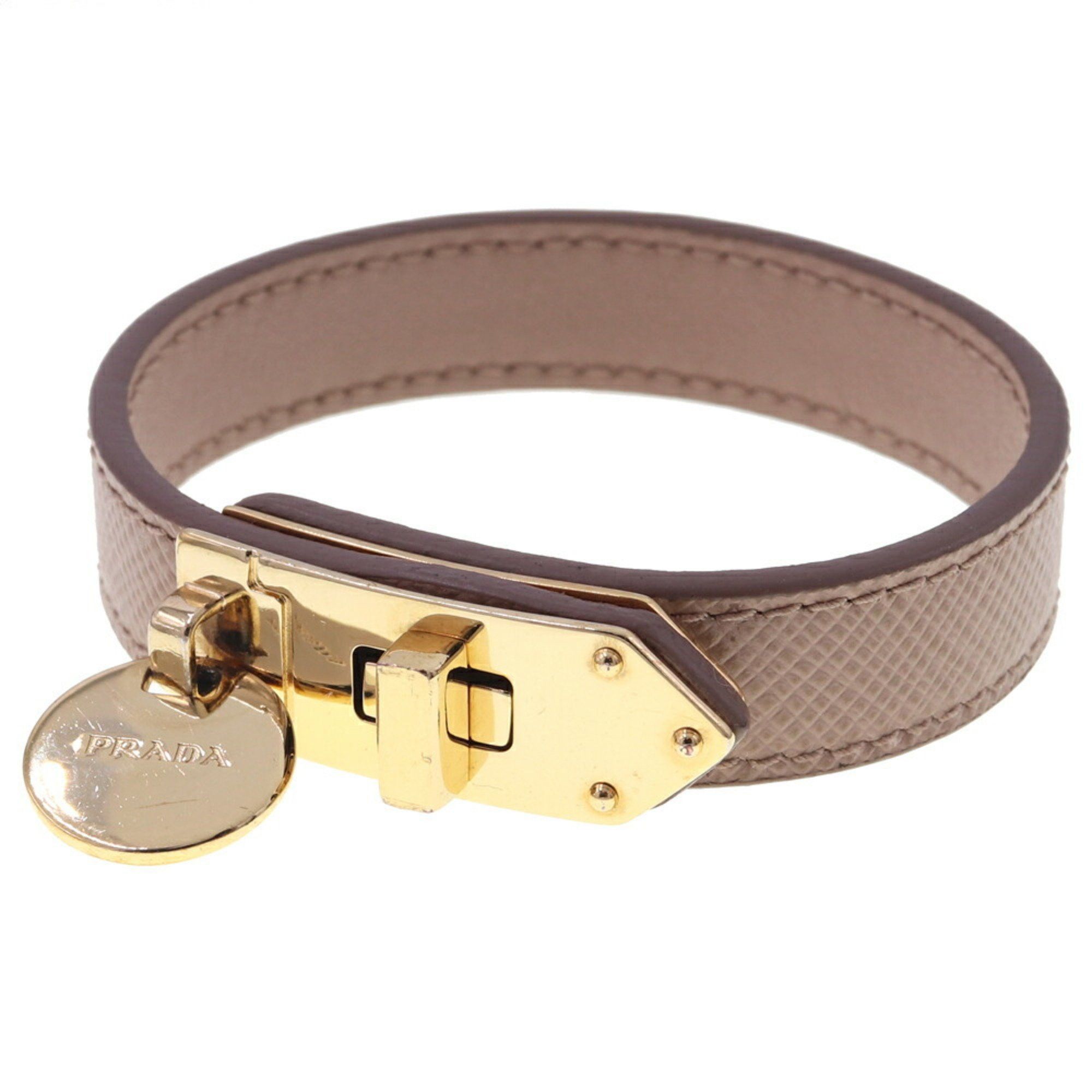 image of Prada Bracelet 1Ib109 Pink Beige Leather Metal Ladies Prada, Women's