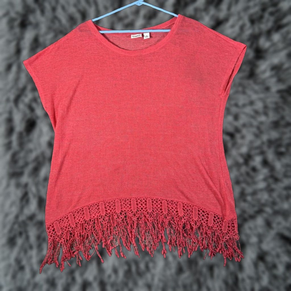 Vintage Cato Knit Top XL Pink Fringe Crochet Boho Festival Beach Resort Lagenlook Blouse Women Size XL / US 12-14 / IT 48-50 - 1 Thumbnail