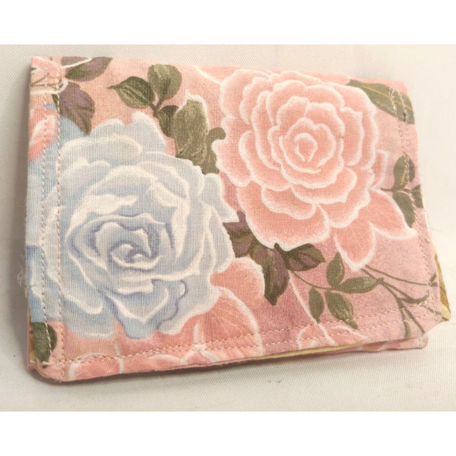 Pinko Handmade Wallet Pink Blue Floral Trifold Card Holder OOAK Boho Hippie Flowers Size ONE SIZE - 2 Thumbnail