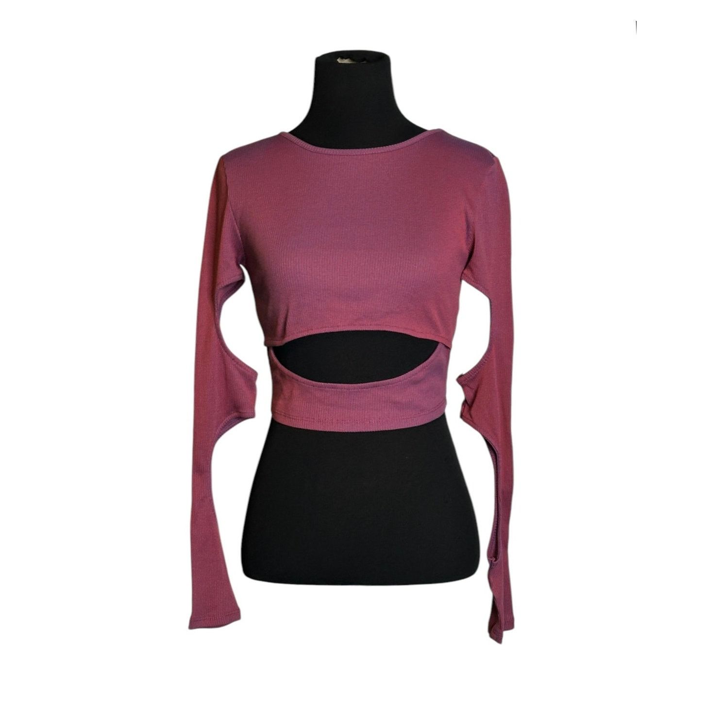 Bdg BDG Red Wine Crop Long Sleeve Ribbed Cutout Top size Small Size S / US 4 / IT 40 - 8 Thumbnail