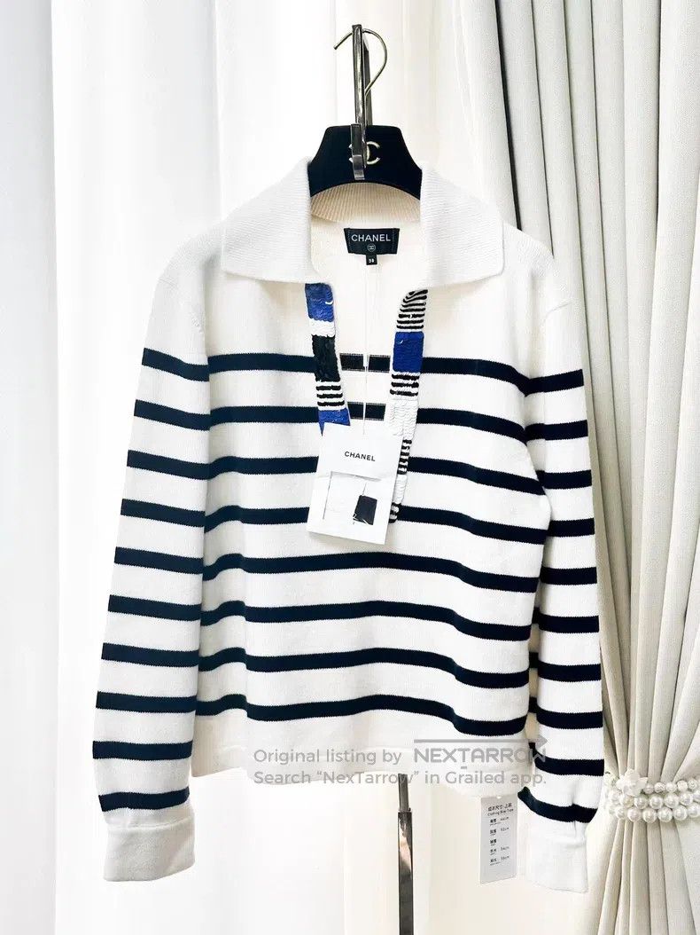 Chanel Chanel 24S spring and summer white navy striped sequin cas Size XS / US 0-2 / IT 36-38 - 1 Thumbnail