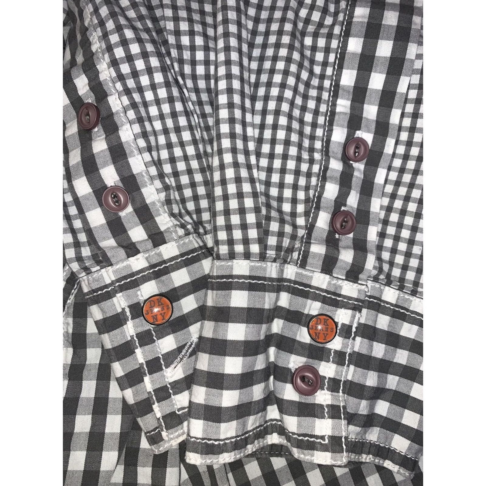 DKNY DKNY Mens XL Cotton Button Up Graphic Front Shirt-6439 Shirt XL Gray White Men Logo Button-Up Vintage No Size US XL / EU 56 / 4 - 8 Thumbnail