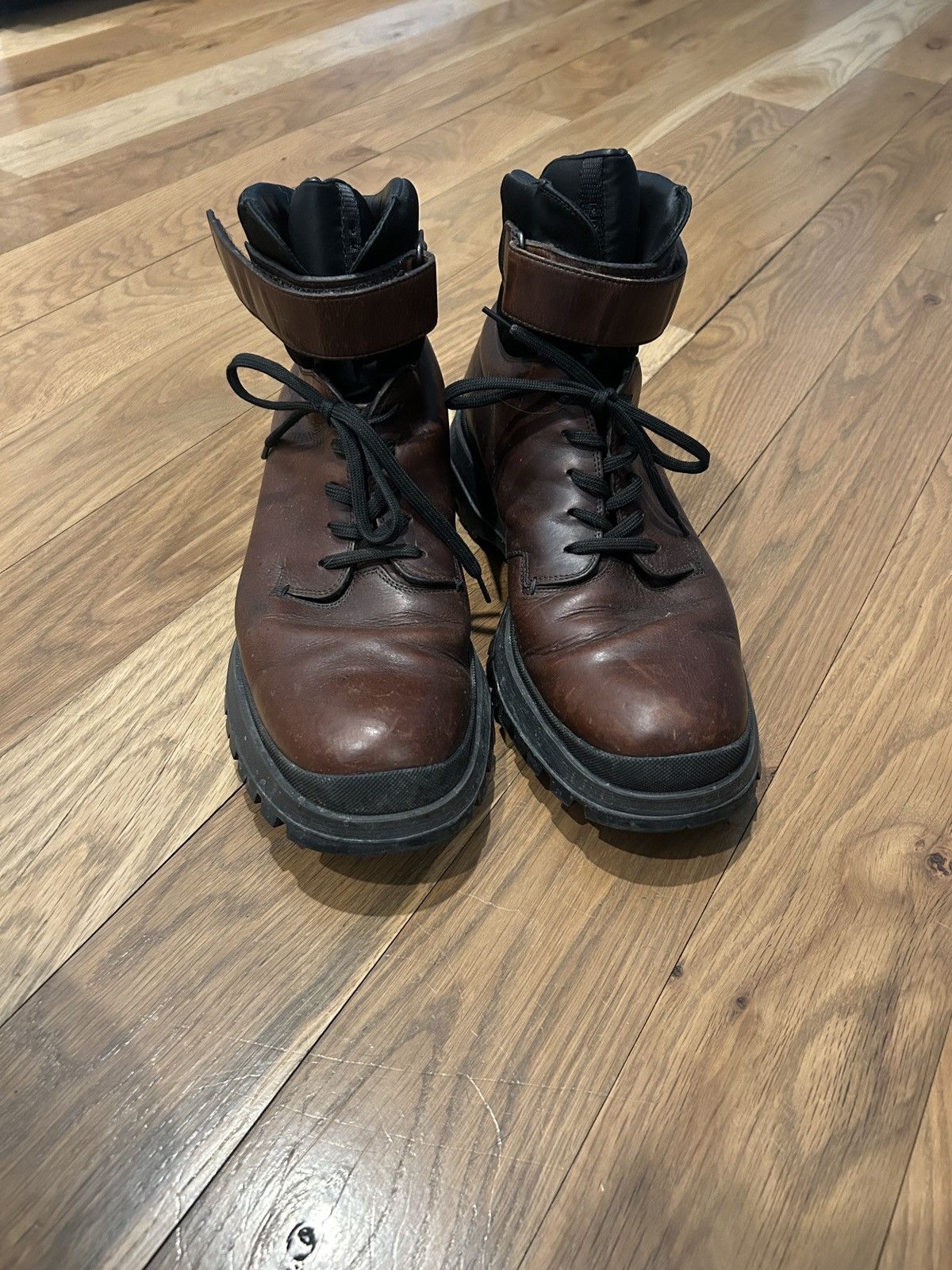 Prada Prada Men’s Leather Lug Sole Combat Boots– Made in Italy Size US 11 / EU 44 - 1 Thumbnail