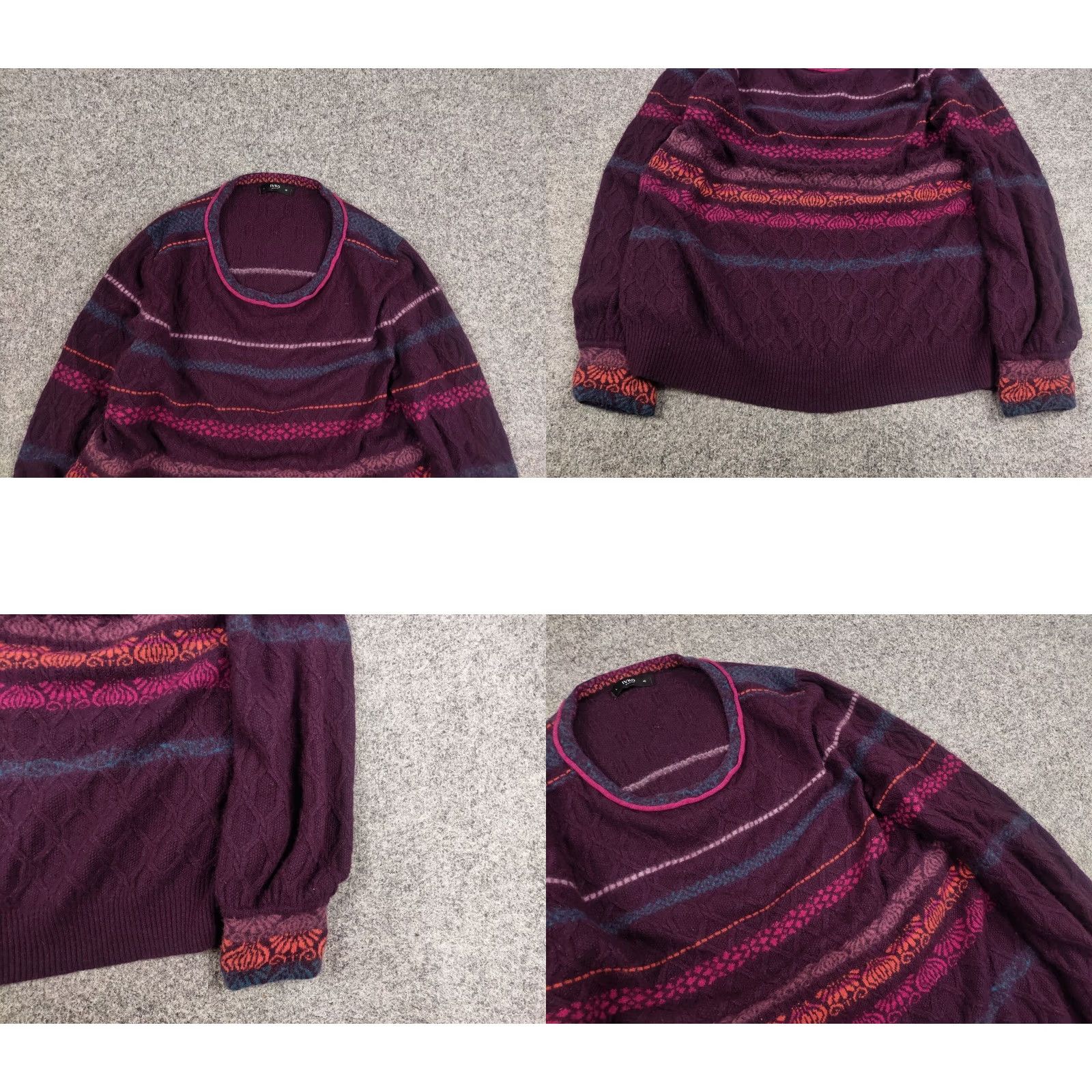 Vintage IVKO Structure pullover pattern Wool blackberry Sweater Size L / US 10 / IT 46 - 8 Thumbnail