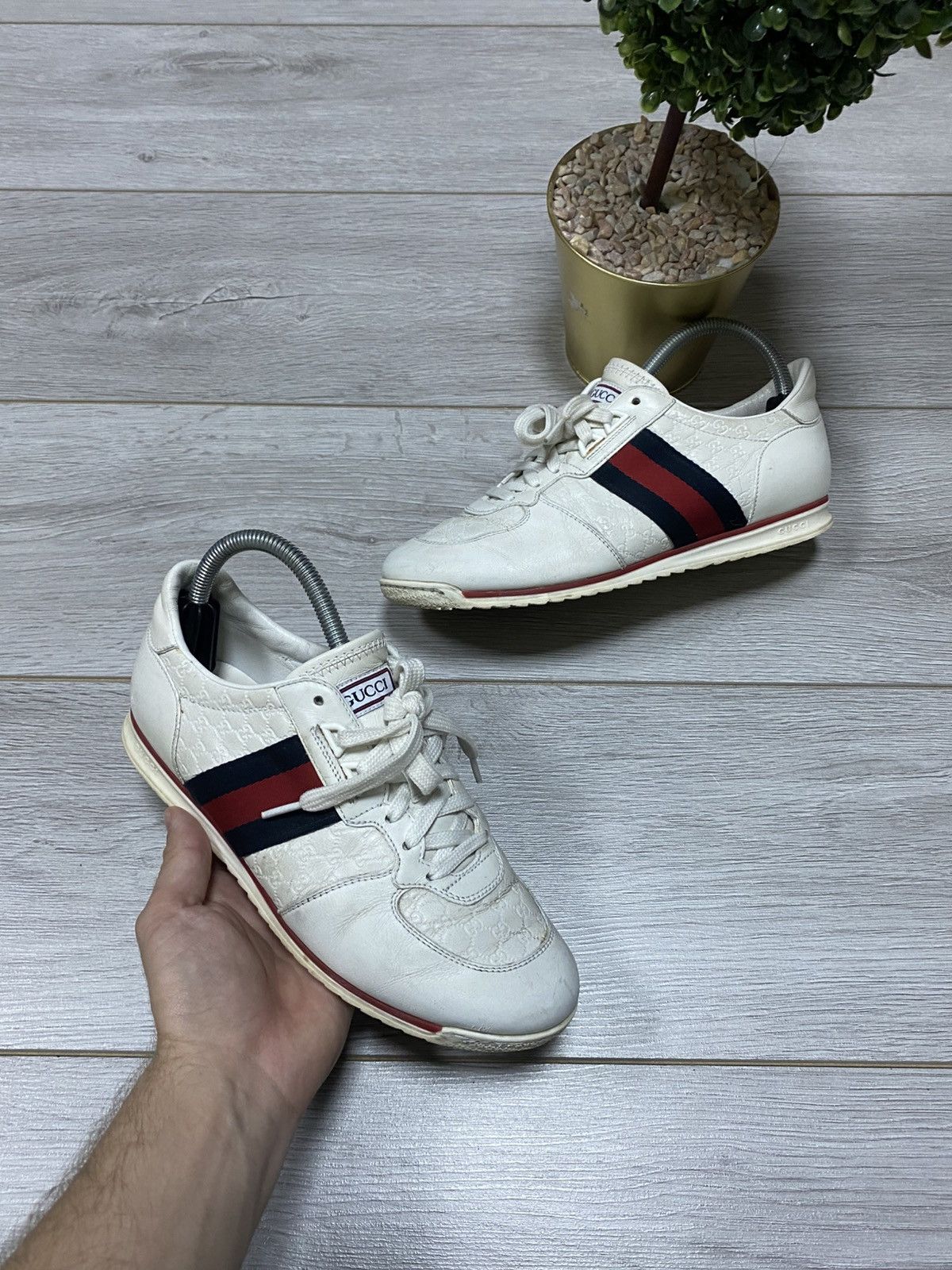 Gucci Gucci monogram GG leather sneakers ace green red Size US 8 / IT 38 - 1 Thumbnail