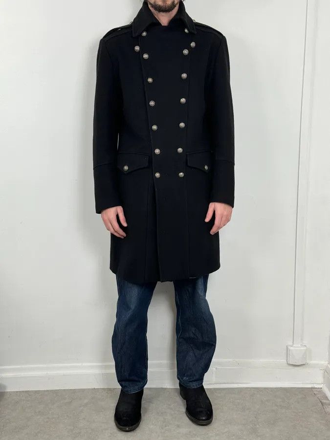 Vintage 2000s Vintage Black Wool Officer Buttoned Coat Size US M / EU 48-50 / 2 - 2 Thumbnail