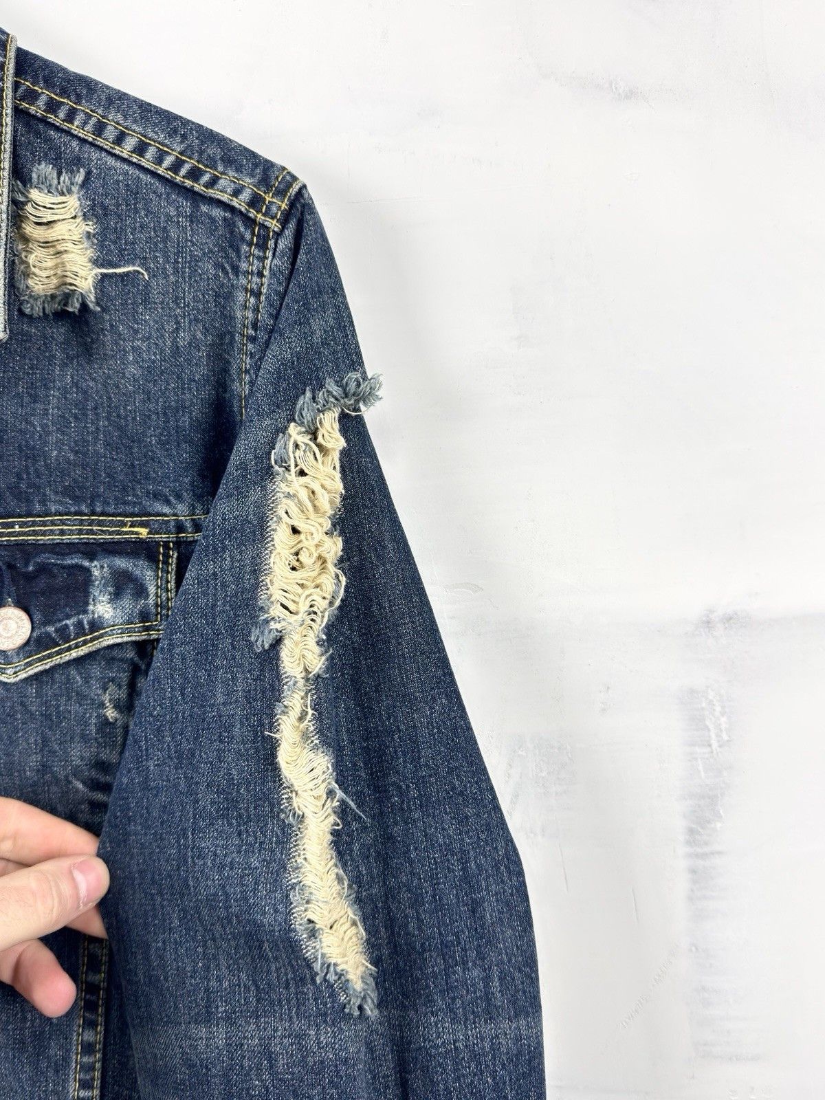 Japan Rags Japan RAGS Francaise Creation Distressed Denim Jacket Size US L / EU 52-54 / 3 - 6 Thumbnail