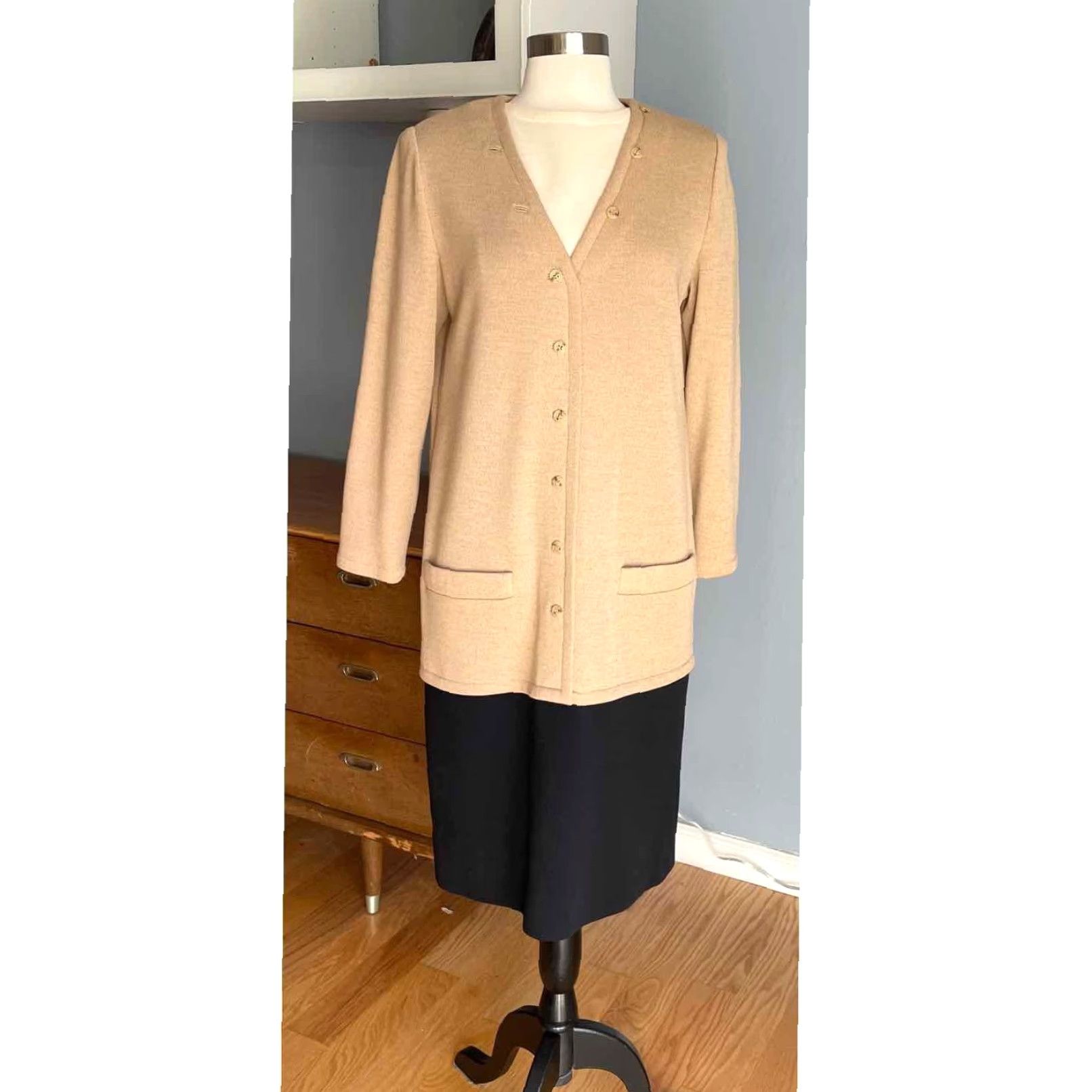 Bill Blass VINTAGE Bill Blass Dress Wool Beige Black 12 Sheath 1970s Women's Size XL / US 12-14 / IT 48-50 - 5 Thumbnail