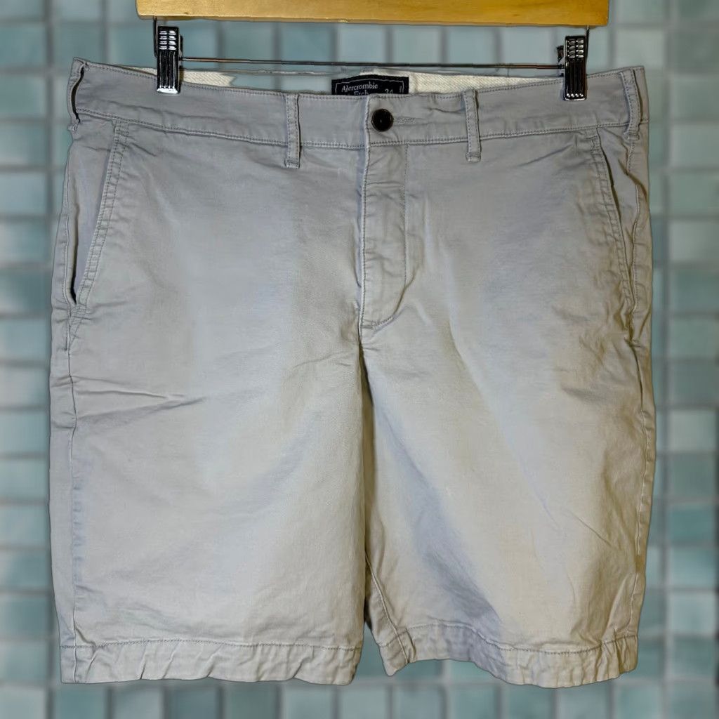 Abercrombie & Fitch Abercrombie & Fitch Mens Gray Stretch Chino Shorts 34 Flat Front Casual Size US 34 / EU 50 - 1 Thumbnail