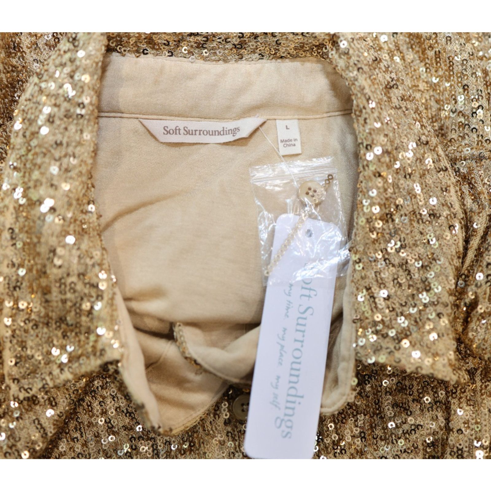 Soft Surroundings SOFT SURROUNDINGS Collared Gold Sequin Blouse Size L Size L / US 10 / IT 46 - 6 Thumbnail