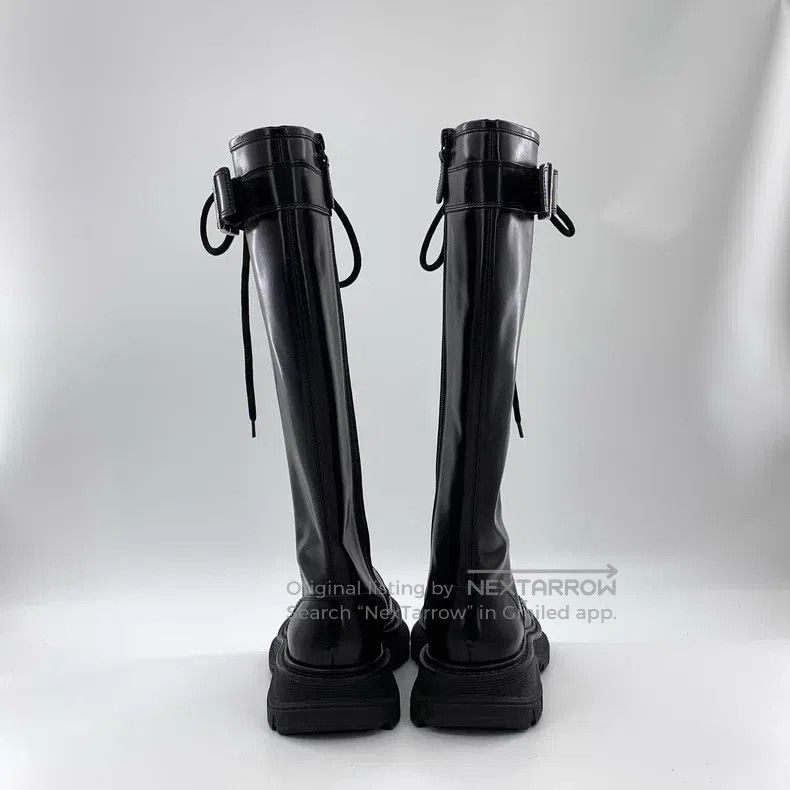 Alexander McQueen Alexander Mcqueen Black round-toe leather lace-up flat-sol Size US 5 / IT 35 - 4 Thumbnail