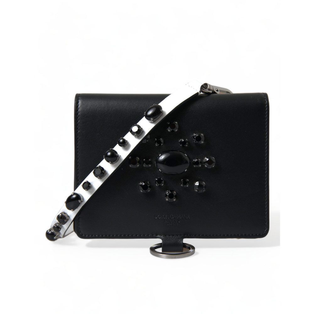 Dolce & Gabbana Dolce & Gabbana Black Leather Crystal Embellished Card Holde Size ONE SIZE - 2 Thumbnail