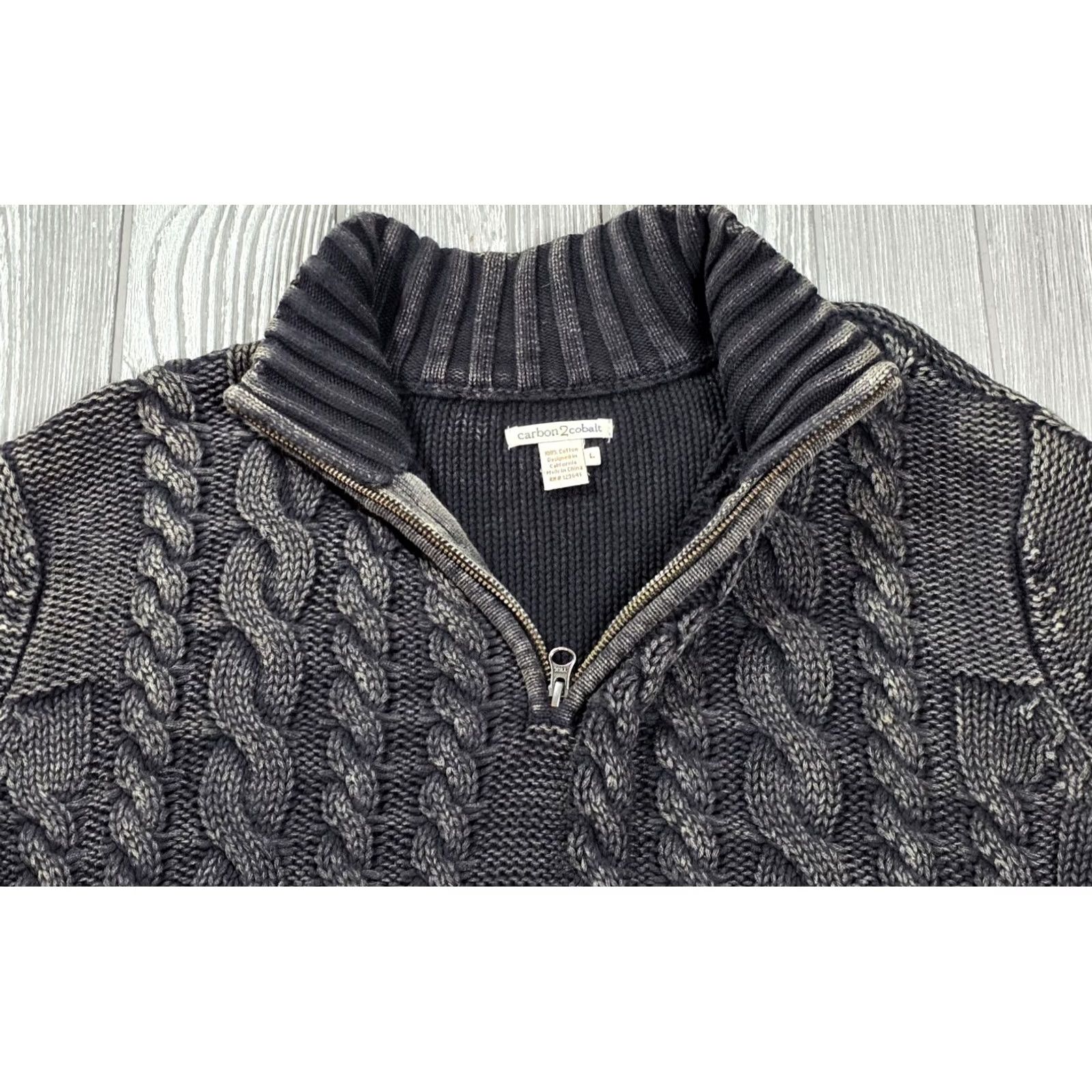 Carbon2Cobalt Carbon 2 Cobalt Sweater Men L Chunky Cable Knit Gray 1/4 Zip Mock Neck Fisherman Size US L / EU 52-54 / 3 - 4 Thumbnail