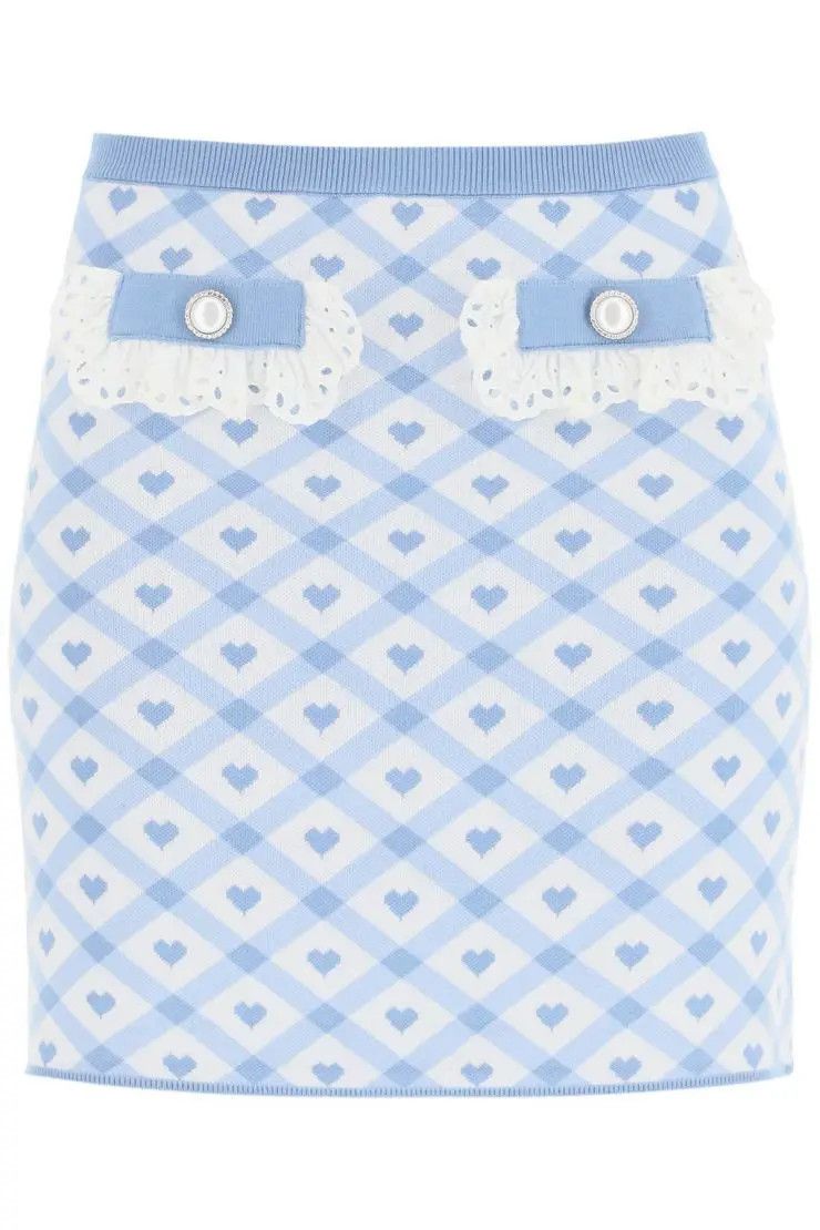 image of Alessandra Rich O1S22I1N0324 Knit Mini Skirt In White/light Blue, Women's (Size Small)