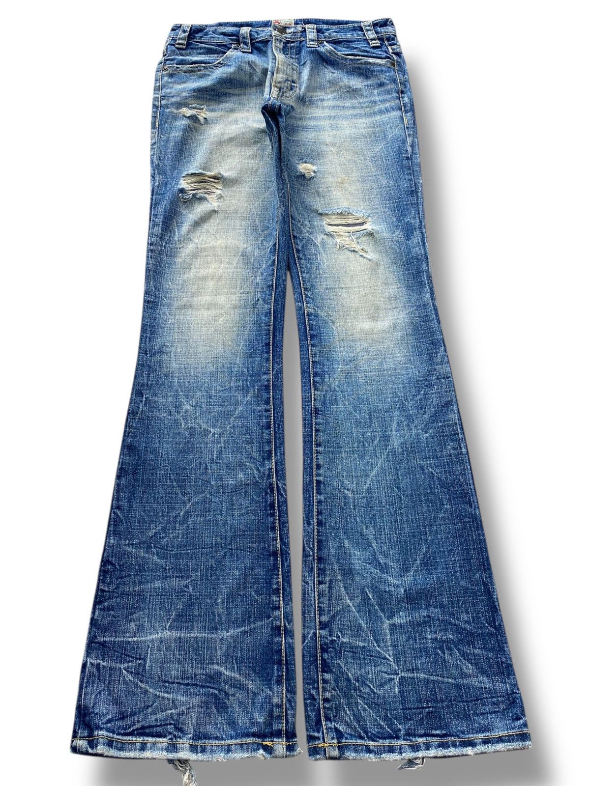 Japanese Brand Japanese Brand Faded Blue Wash Ripped Style Boot Cut Jeans Size US 30 / EU 46 - 1 Thumbnail