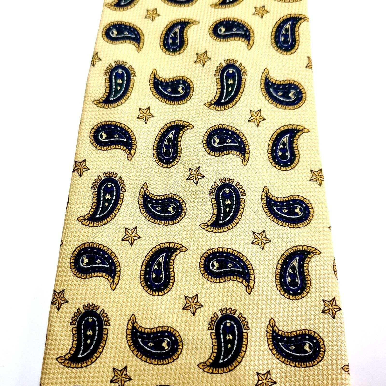 Tommy Hilfiger Tommy Hilfiger Textured Silk Tie Yellow Short Wide Paisley Size ONE SIZE - 2 Thumbnail