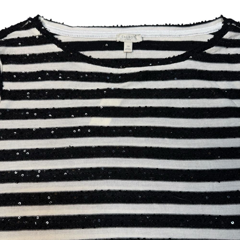 Talbots NWT New Talbots Stripe Sequin 3/4 Sleeve Sweater Top Size 2 Size XXL / US 16-18 / IT 52-54 - 4 Thumbnail