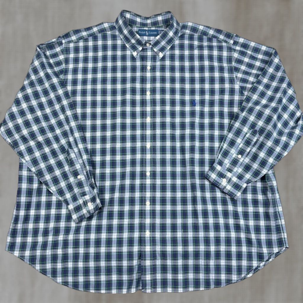 Ralph Lauren Ralph Lauren Shirt Men 3XB Big Blue Green Plaid Button Up Poplin Dress Pony Shirt Button-Up Big & Tall Mens Size 48R - 1 Thumbnail