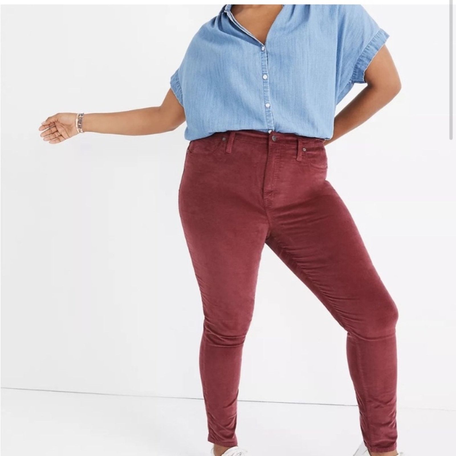 Madewell Madewell 10” High Rise Jeans Smoky Red Stretch Velvet 35 Size 35" - 5 Thumbnail