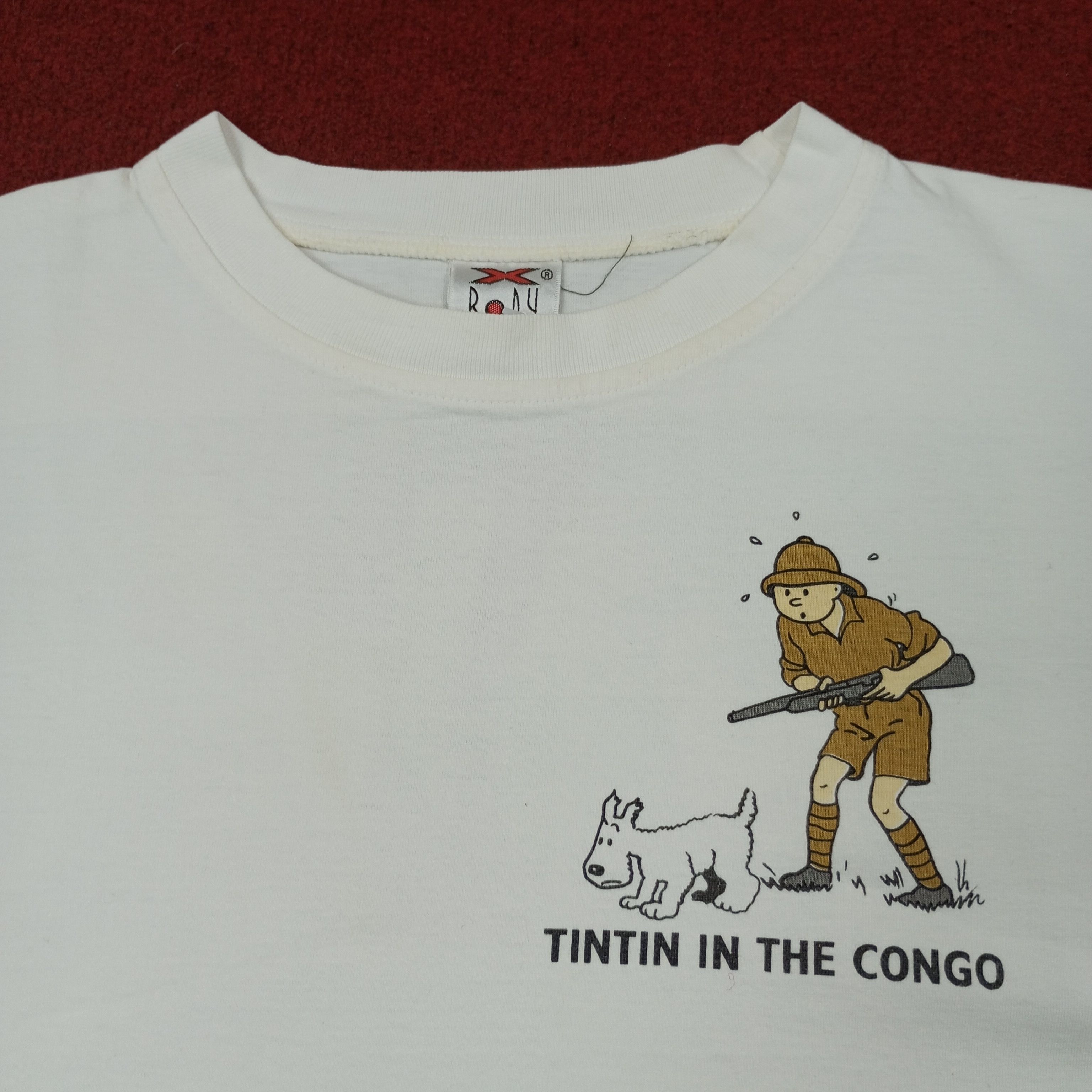 Vintage Adventures Of Tintin In The Congo Cartoon Tshirt c219n44 Size US L / EU 52-54 / 3 - 4 Thumbnail