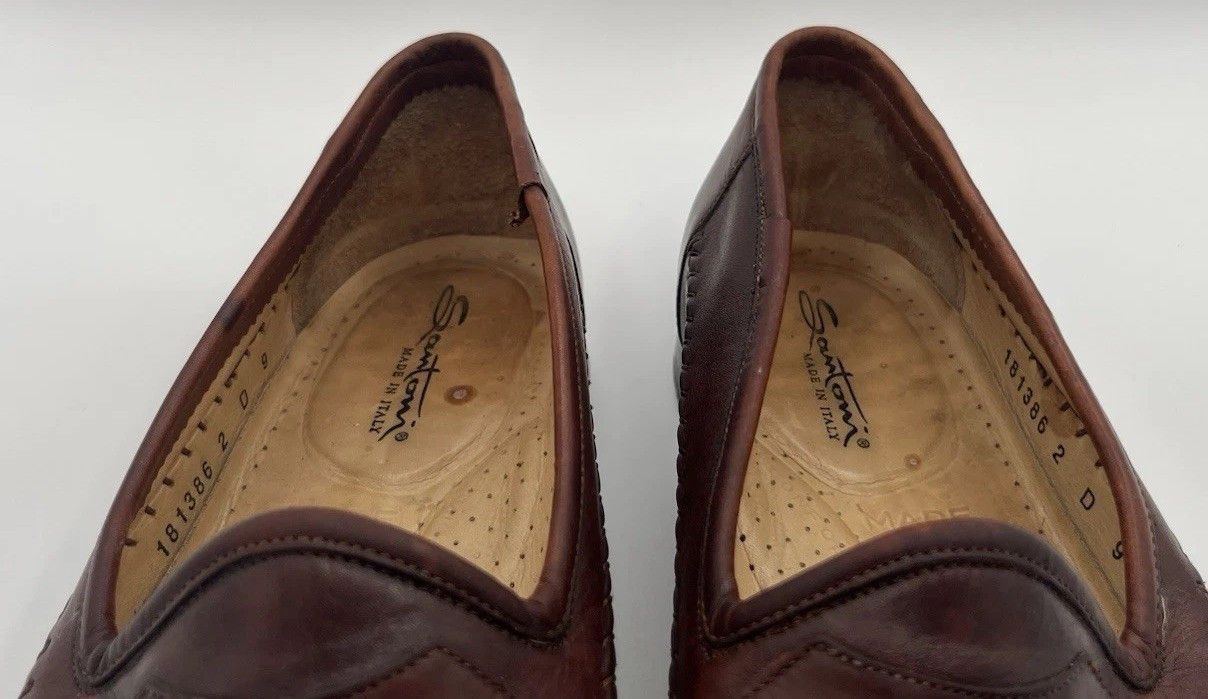 Santoni Italy Stitched Brown Leather Tassel Loafers Size 9D