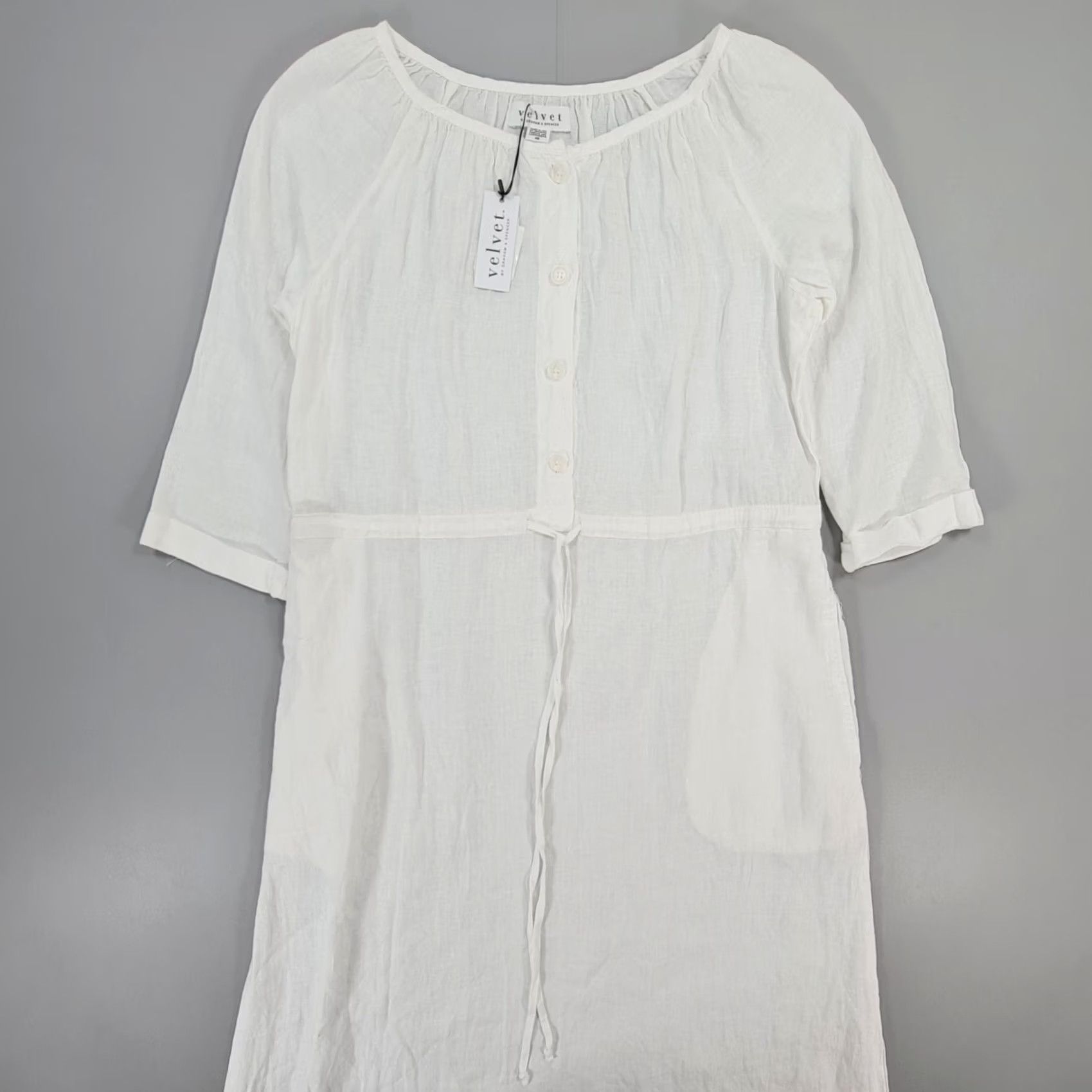 Velvet Velvet by Graham & Spencer Womens Dress White XS Woven Linen Knee Length 3/4 Sleeve Round Neck Pockets Shirt Dress Regular Linen Size XS / US 0-2 / IT 36-38 - 3 Thumbnail
