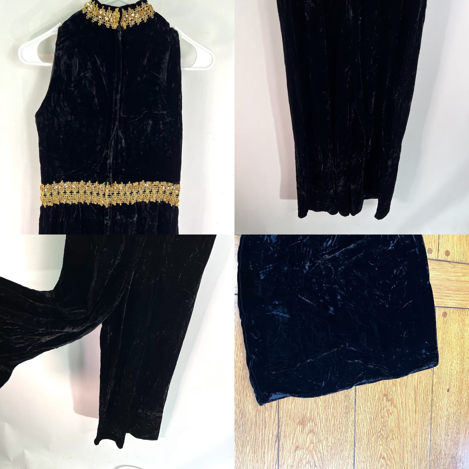 Velvet VINTAGE Groovy Black 70's SZ 9 Jumpsuit Thick Polyester Velvet Metallic Black Gold Surporo Clubwear Jumper Adult Regular Black 1970s Disco Mens Size 24" / US 00 / IT 34 - 8 Thumbnail