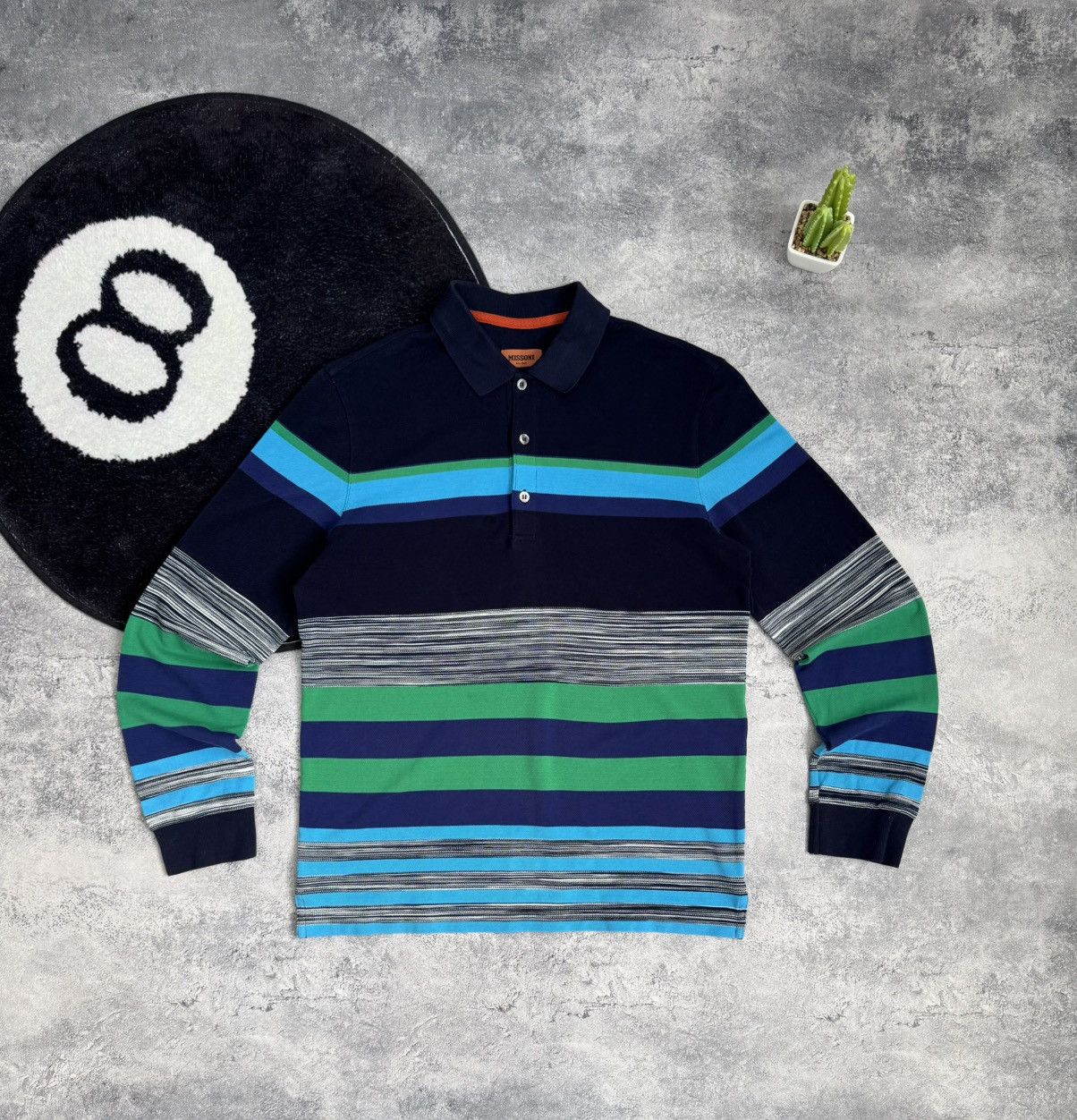 Missoni Missoni Italy Luxury Striped Long Sleeve Navy/ Green/Blue Size US S / EU 44-46 / 1 - 1 Thumbnail