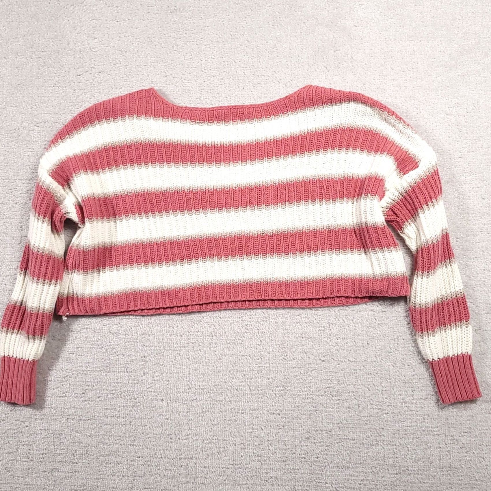 American Eagle Outfitters VINTAGE American Eagle Sweater Women’s S Cropped Oversized Pink Striped AEO Knit L/S Size S / US 4 / IT 40 - 5 Thumbnail