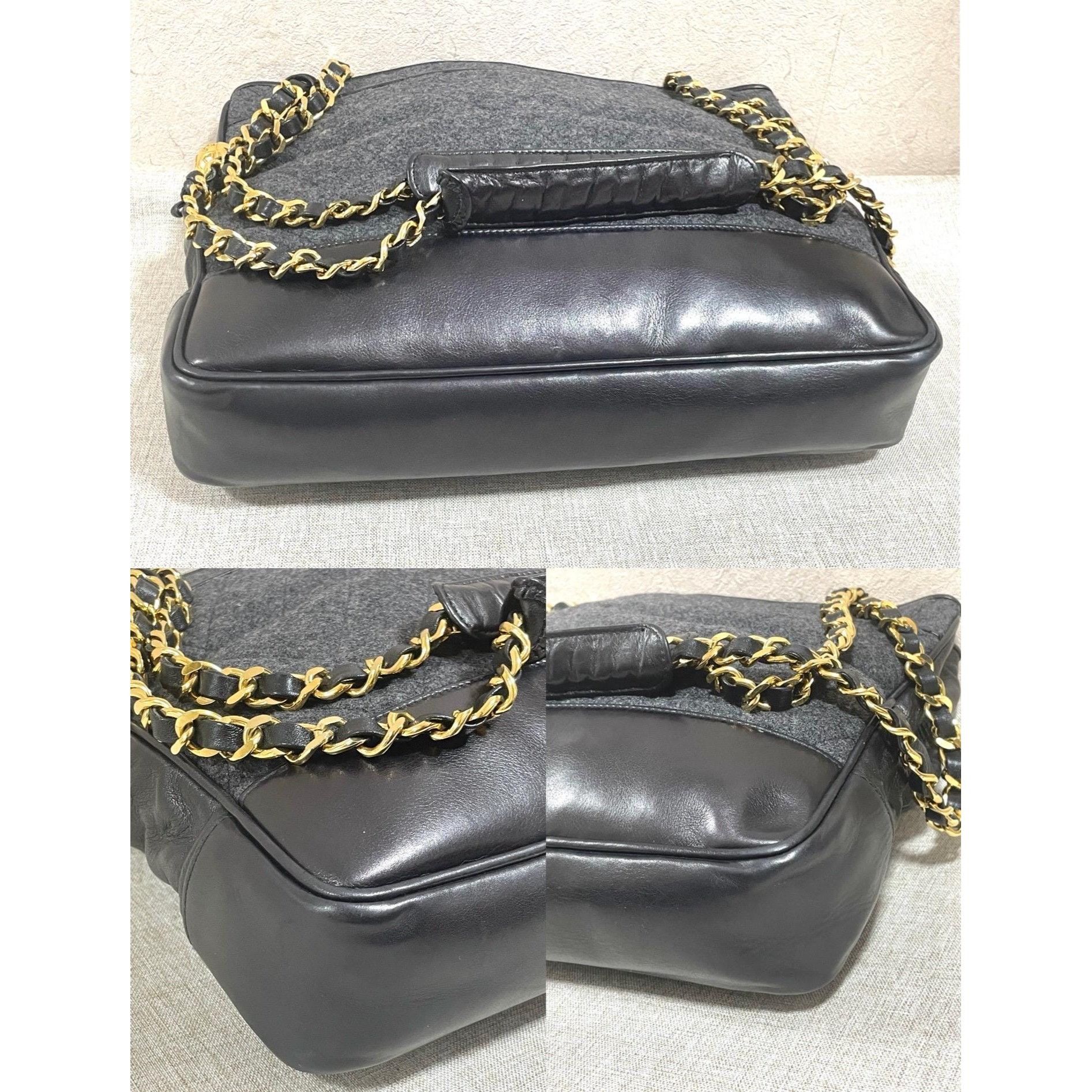 Chanel Vintage CHANEL grey wool and black leather shoulder bag Size ONE SIZE - 7 Thumbnail