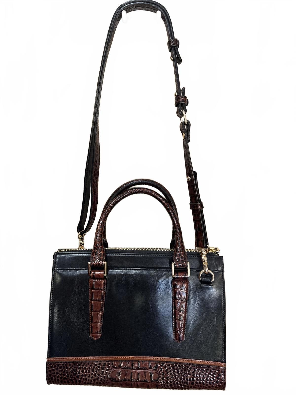BRAHMIN Brahmin Black & Brown Croc-Embossed Leather Satchel Handbag Size ONE SIZE - 4 Thumbnail