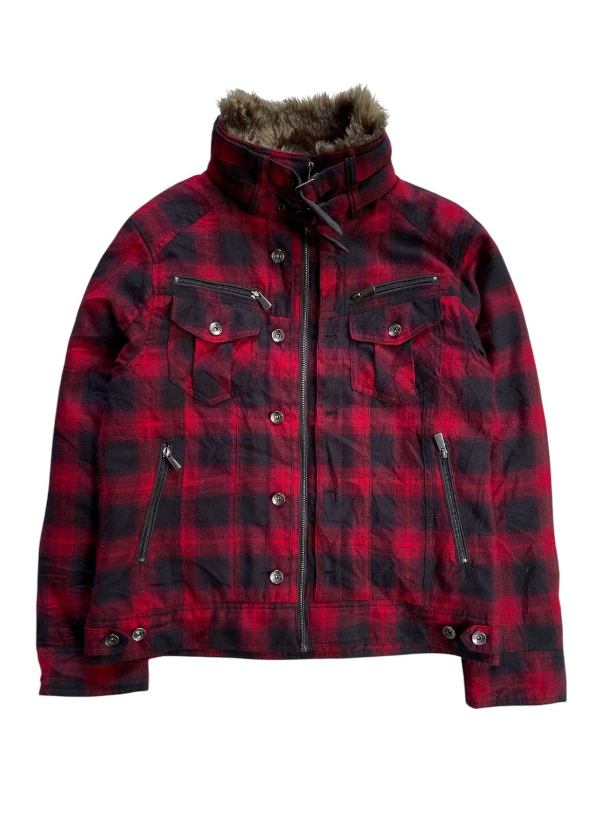 Japanese Brand DOUBLE DOCUS PLAID FAUX FUR ZIP JACKET Size US M / EU 48-50 / 2 - 2 Thumbnail
