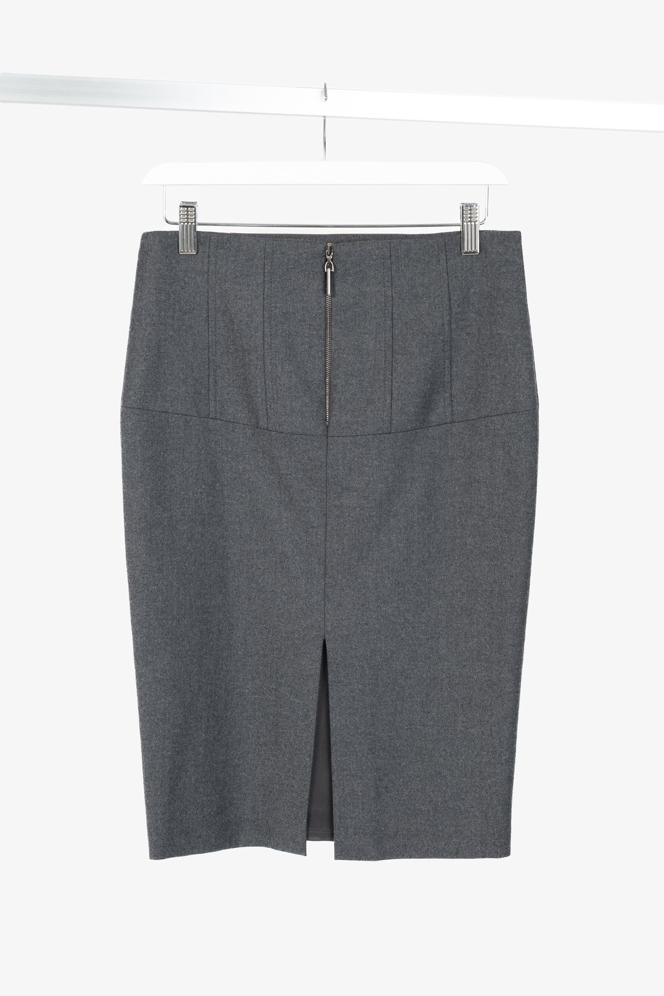Brunello Cucinelli Brunello Cucinelli Grey Leather-Panel Pencil Skirt Size 27" / US 4 / IT 40 - 2 Thumbnail