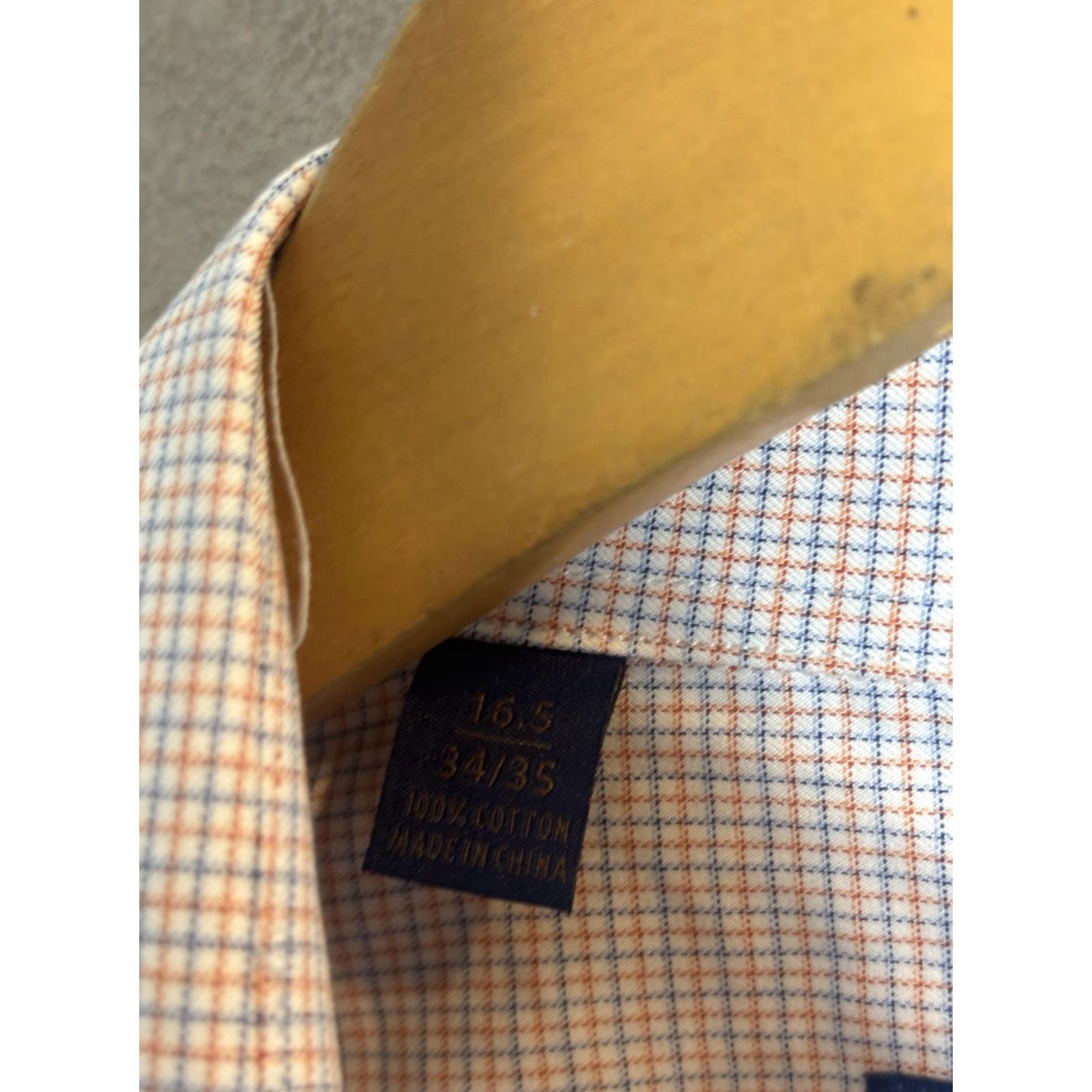 David Donahue David Donahue Shirt Mens 16.5 34/35 Orange Blue Check Dress Long Sleeve Cotton Shirt Size 46R - 4 Thumbnail