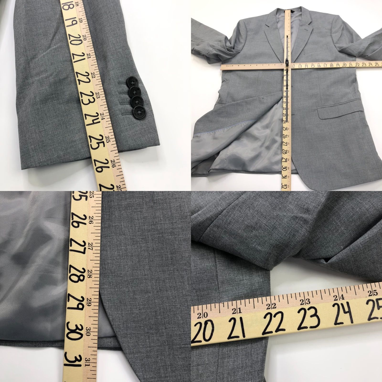 Banana Republic Banana Republic Slim Fit Blazer Jacket Men 44 Gray Polyester Notch Lapel Single-Breasted Four-Button Button Front Dress Sports Coat Size 44R - 8 Thumbnail