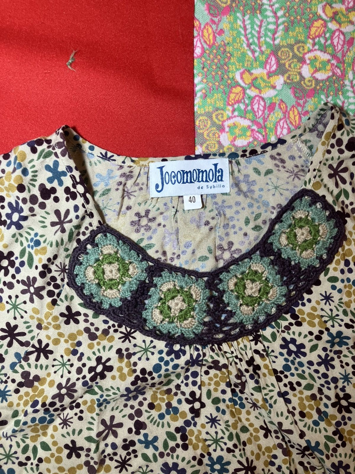 Japanese Brand Jocomomola de Sybilla Floral Top Wool Blend Crochet Neckline Size M / US 6-8 / IT 42-44 - 3 Thumbnail
