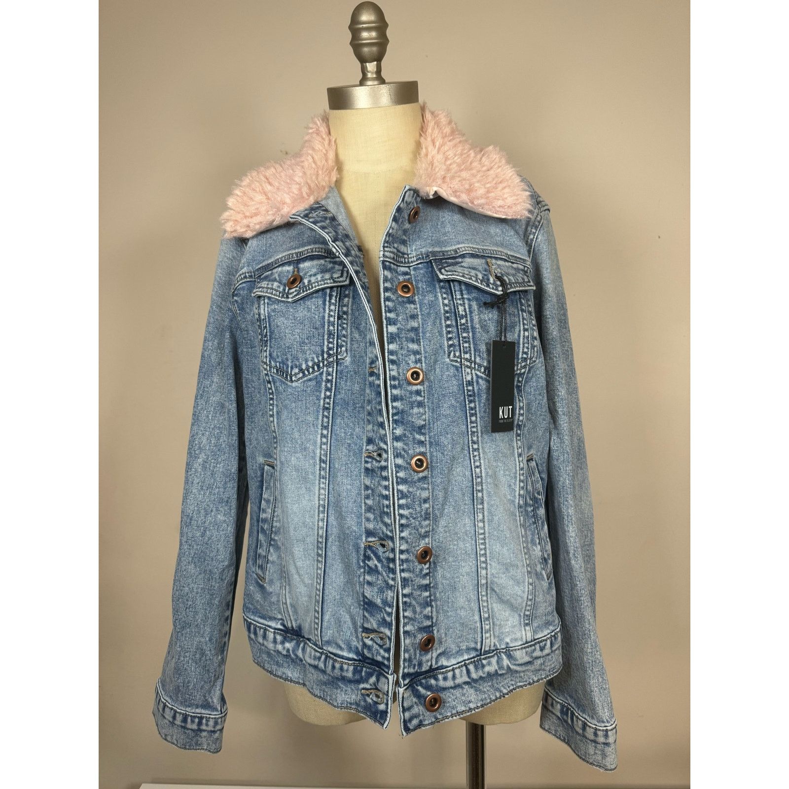 Unknown London Kut From The Kloth Denim Emma Boyfriend Jacket Faux Fur Trim Size M / US 6-8 / IT 42-44 - 1 Thumbnail