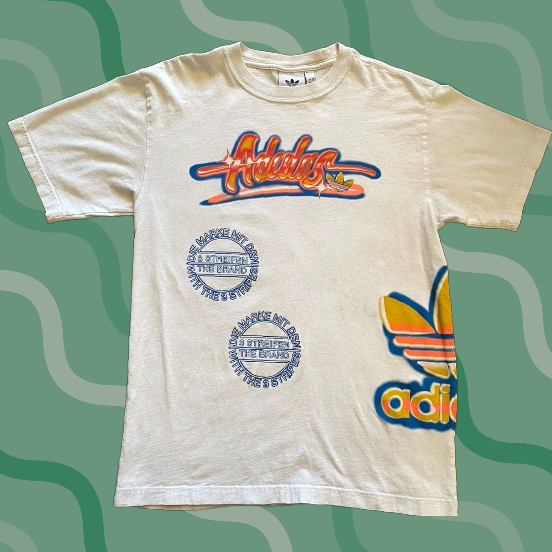 Adidas VINTAGE Adidas The 3 Stripes Graffiti Street Logo Shirt Men’s S White Size US S / EU 44-46 / 1 - 1 Thumbnail