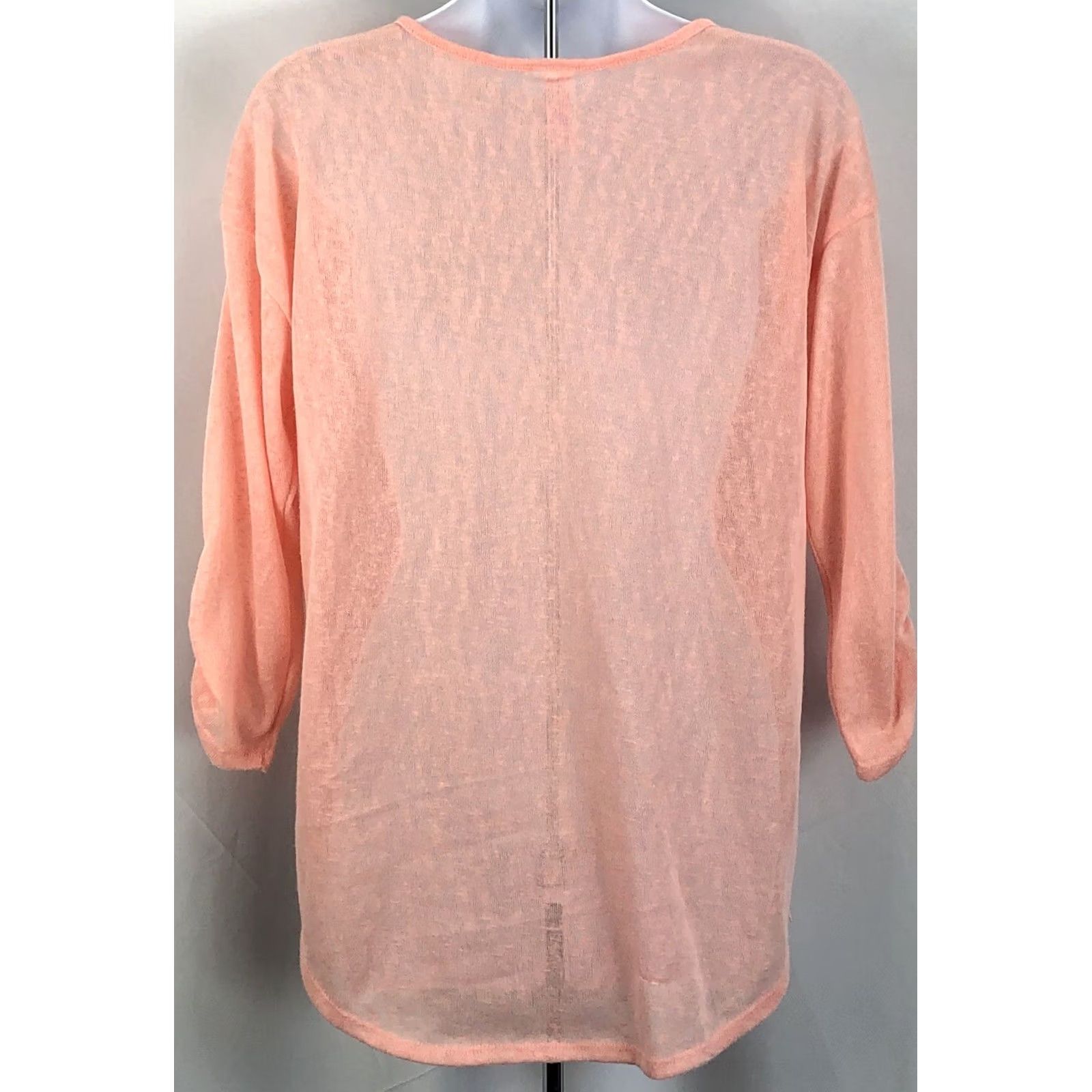 Vintage NoBo Tunic Sweater L Peach Crochet Fringe Hem 3/4 Sleeve Beach Boho Size L / US 10 / IT 46 - 3 Thumbnail