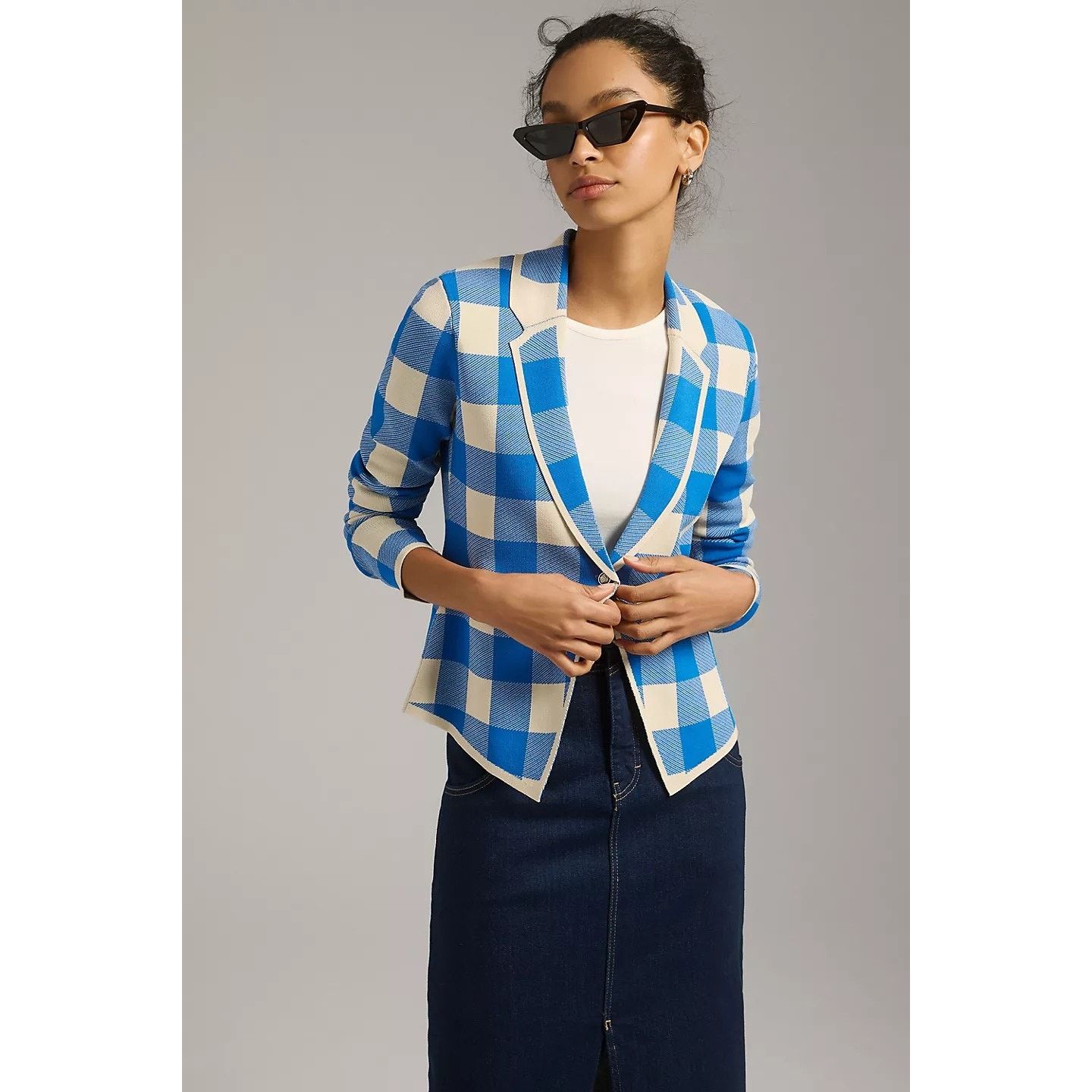 Anthropologie New By Anthropologie Plaid Sweater Blazer $198 X-SMALL 2023 Size XS / US 0-2 / IT 36-38 - 1 Thumbnail