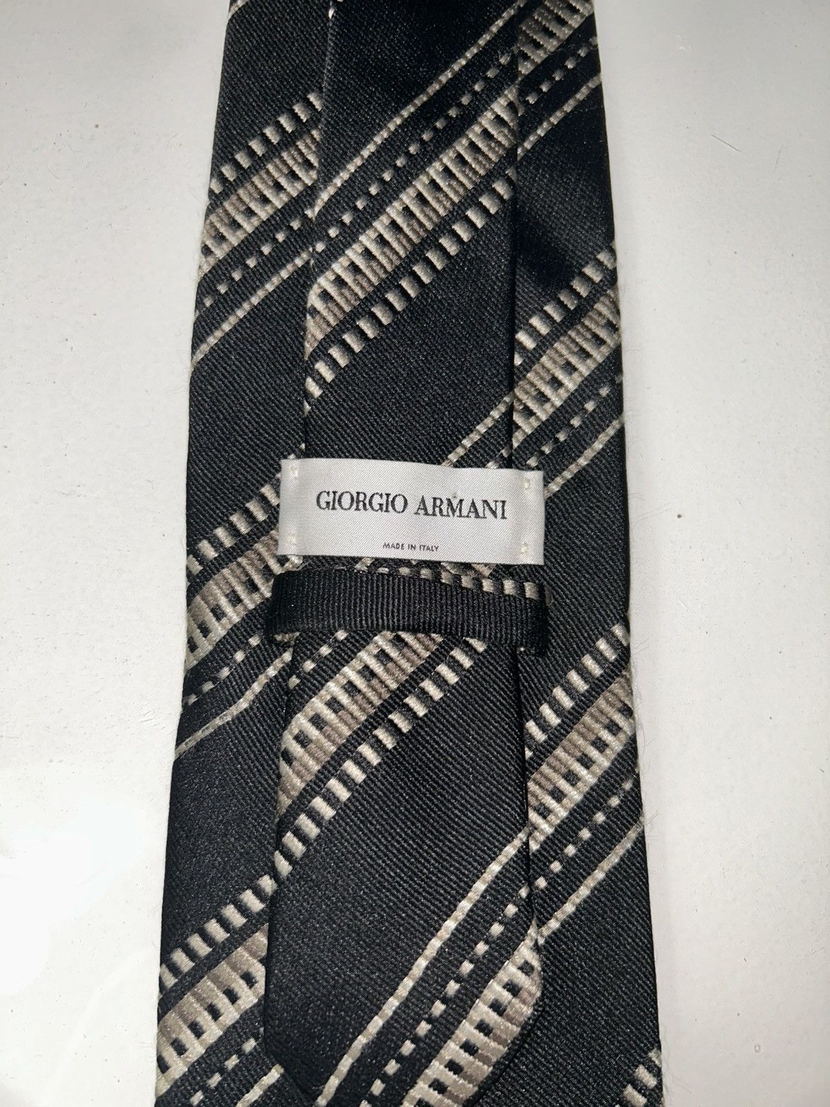 Giorgio Armani Georgio Armani Black &Silver Striped Men's Silk Tie Size ONE SIZE - 8 Thumbnail