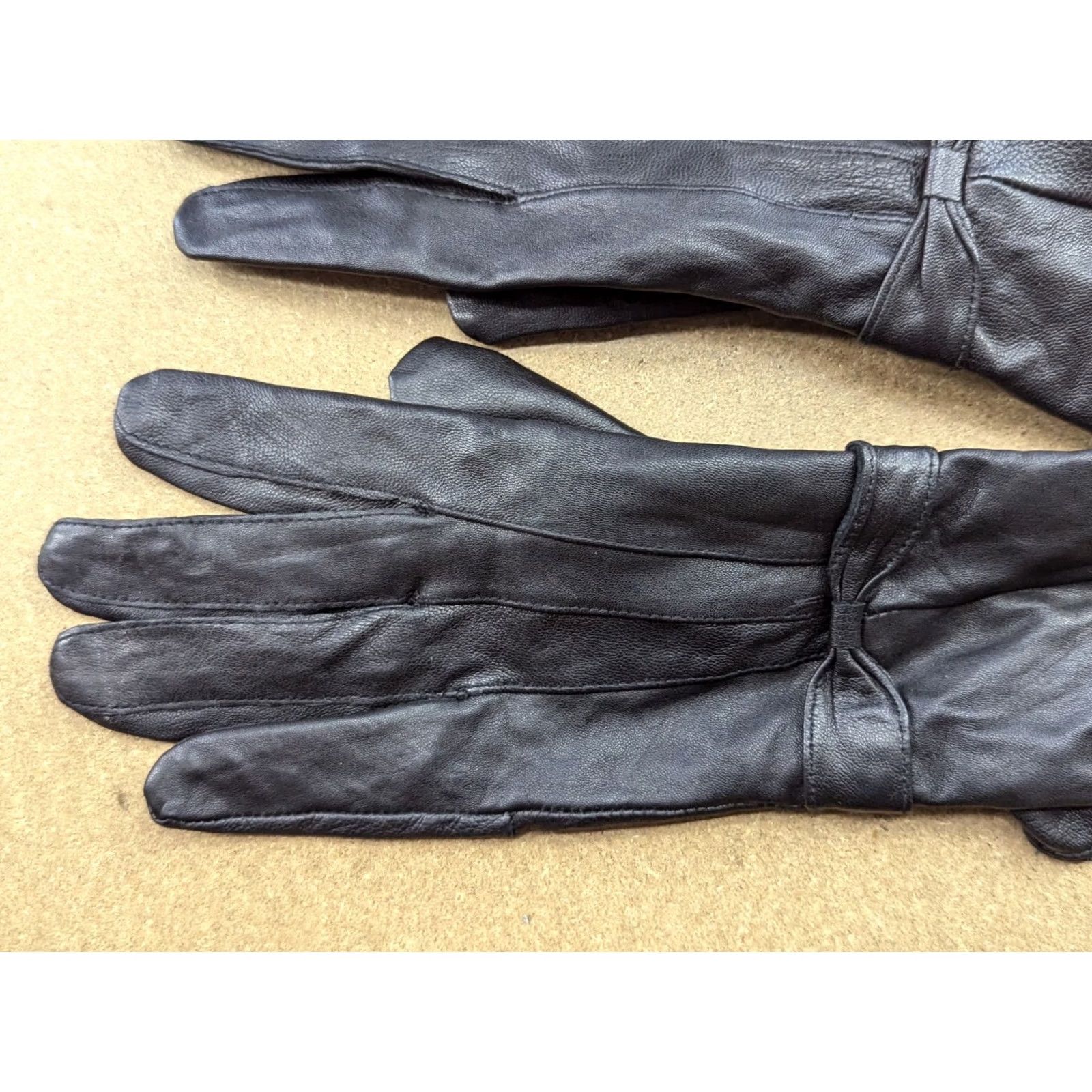 Vintage Genuine Leather Womens Gloves Size M Black Winter Ladies Glove Womens Leather Glove Black Winter M Women Size ONE SIZE - 5 Thumbnail