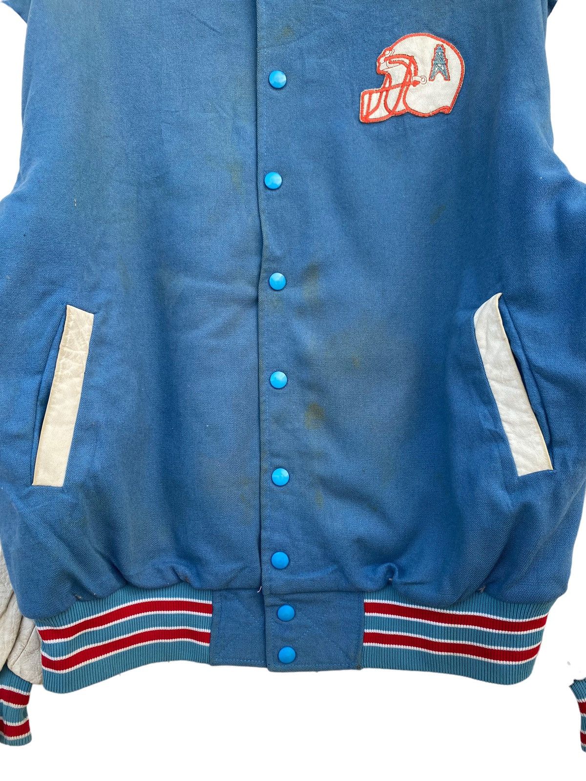NFL VINTAGE HOUSTON OILERS DISTRESSED VARSITY JACKET Size US M / EU 48-50 / 2 - 3 Thumbnail