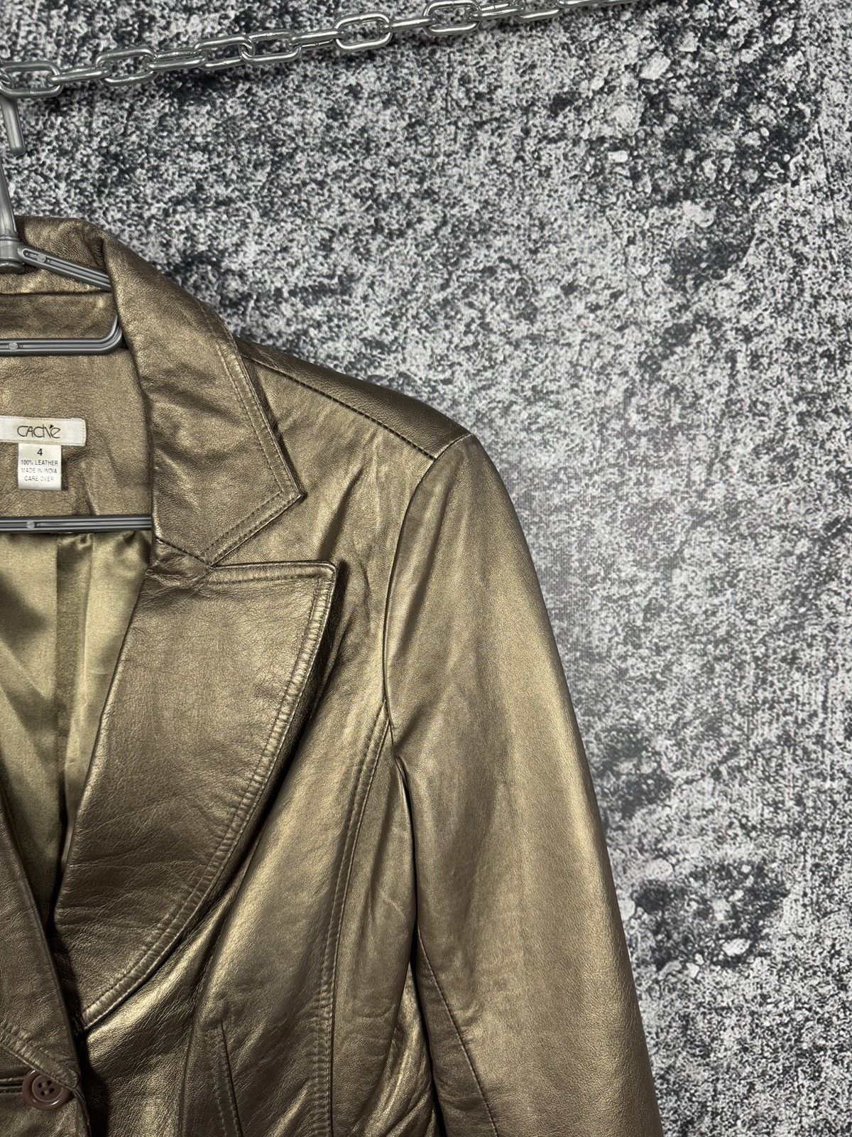 Leather Women’s Cache 100% Leather Blazer Gold India Luxury Size 4 Size S / US 4 / IT 40 - 2 Thumbnail