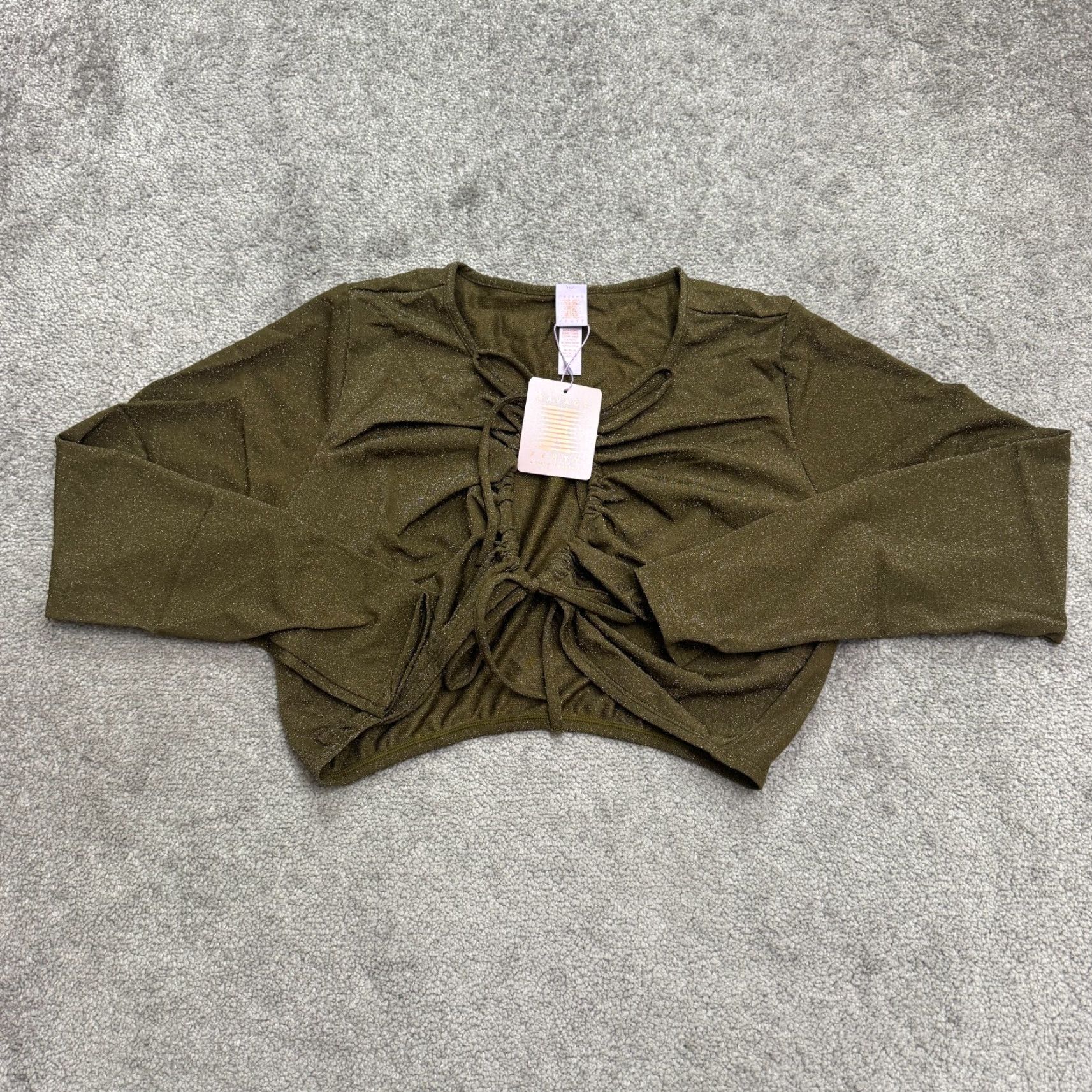 Olive Savage x Fenty Rihanna Sleep & Shine Crop Tee - T-Shirt - 1X - Olive Green Metallic - Clubwear Date Night - Womens 1X Olive Green - NWT Size XL / US 12-14 / IT 48-50 - 2 Thumbnail