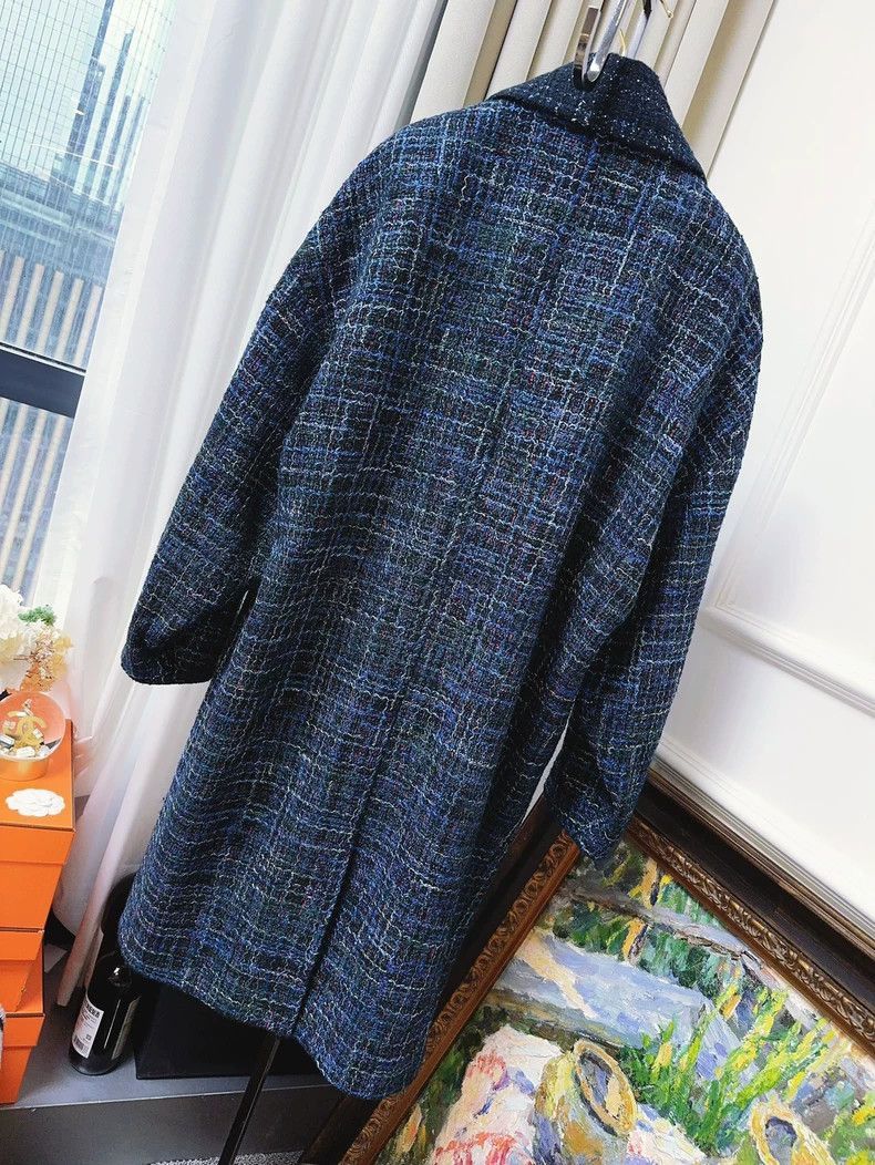 Chanel Chanel 22S Blue Tweed Check Mid-Length Coat Size M / US 6-8 / IT 42-44 - 2 Thumbnail