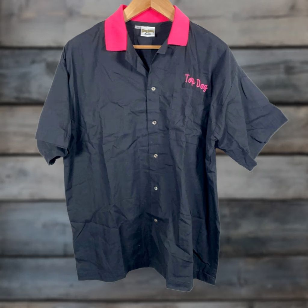 Vintage King Louie Shirt Men XL Black Pink Camp Collar 70s Vintage Chainstitch Top Dog Button-Up Short Sleeve Embroidered Bowling Shirt Size US XL / EU 56 / 4 - 1 Thumbnail