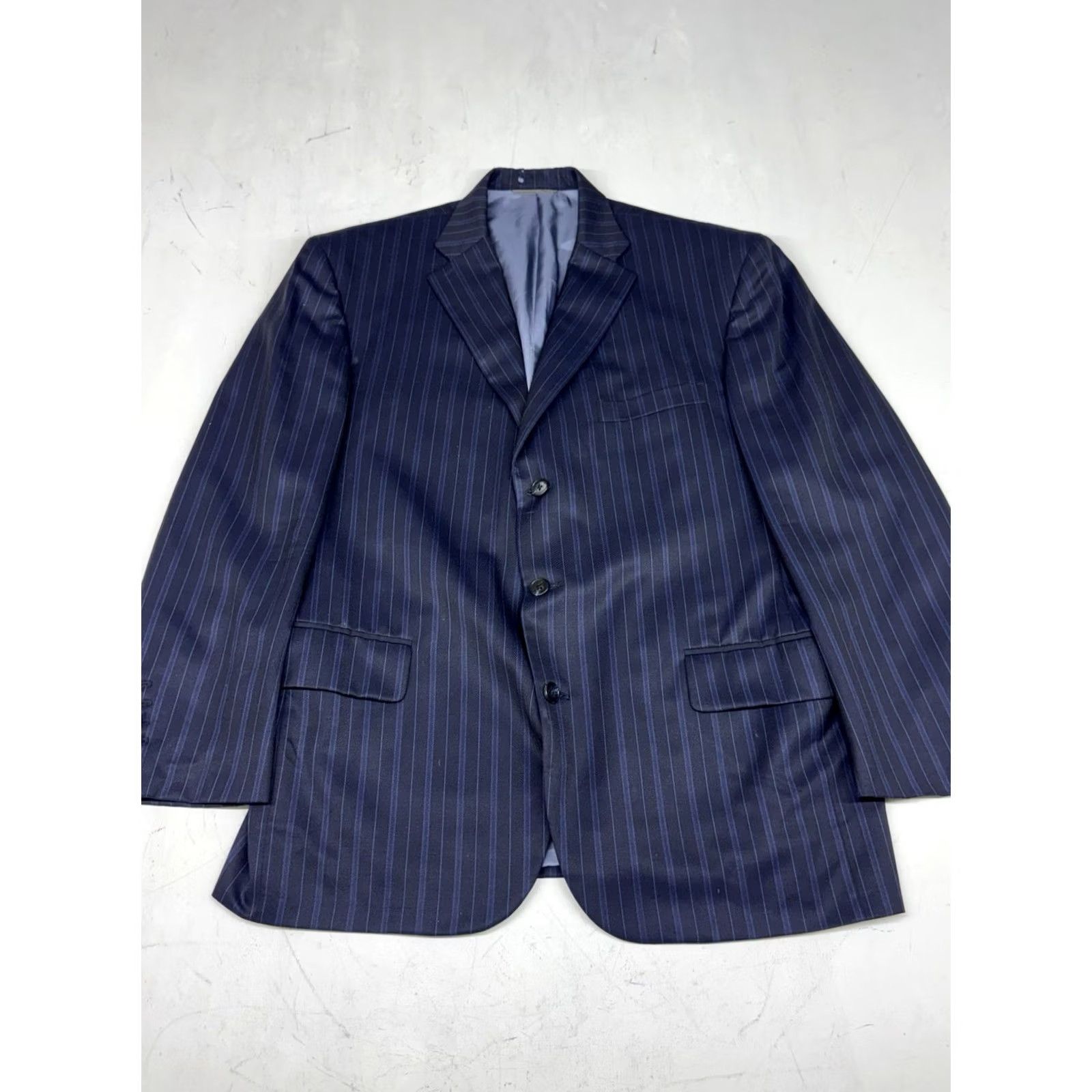 Vintage VINTAGE Tom James Suit Mens 46R Blue Striped 3 Button Wool Pants 31x32 Holland Sherry Size 46R - 3 Thumbnail