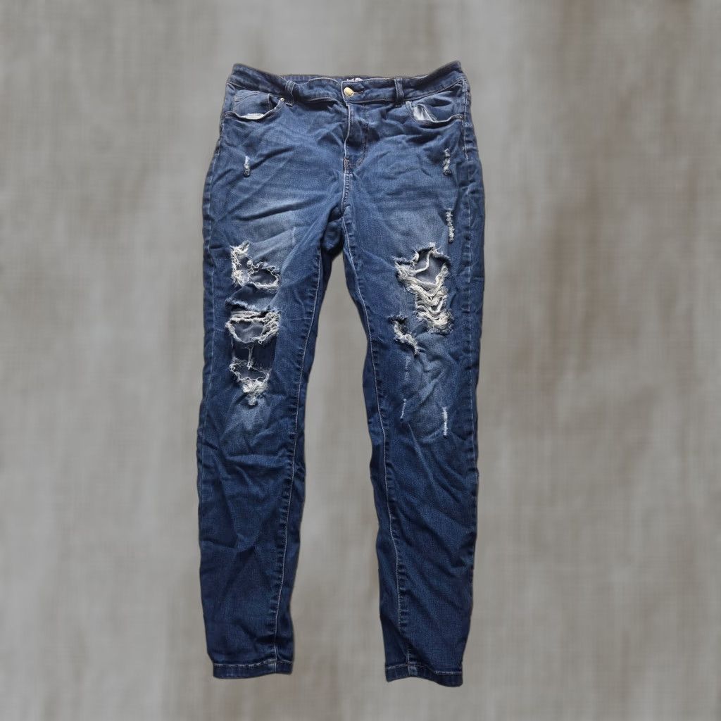 Denime Wax Jean Women's Denim Distressed Stretch Jeans Pants 16 Mid Rise Blue 5-Pocket Jegging Size 38" / US 16 / IT 52 - 1 Thumbnail