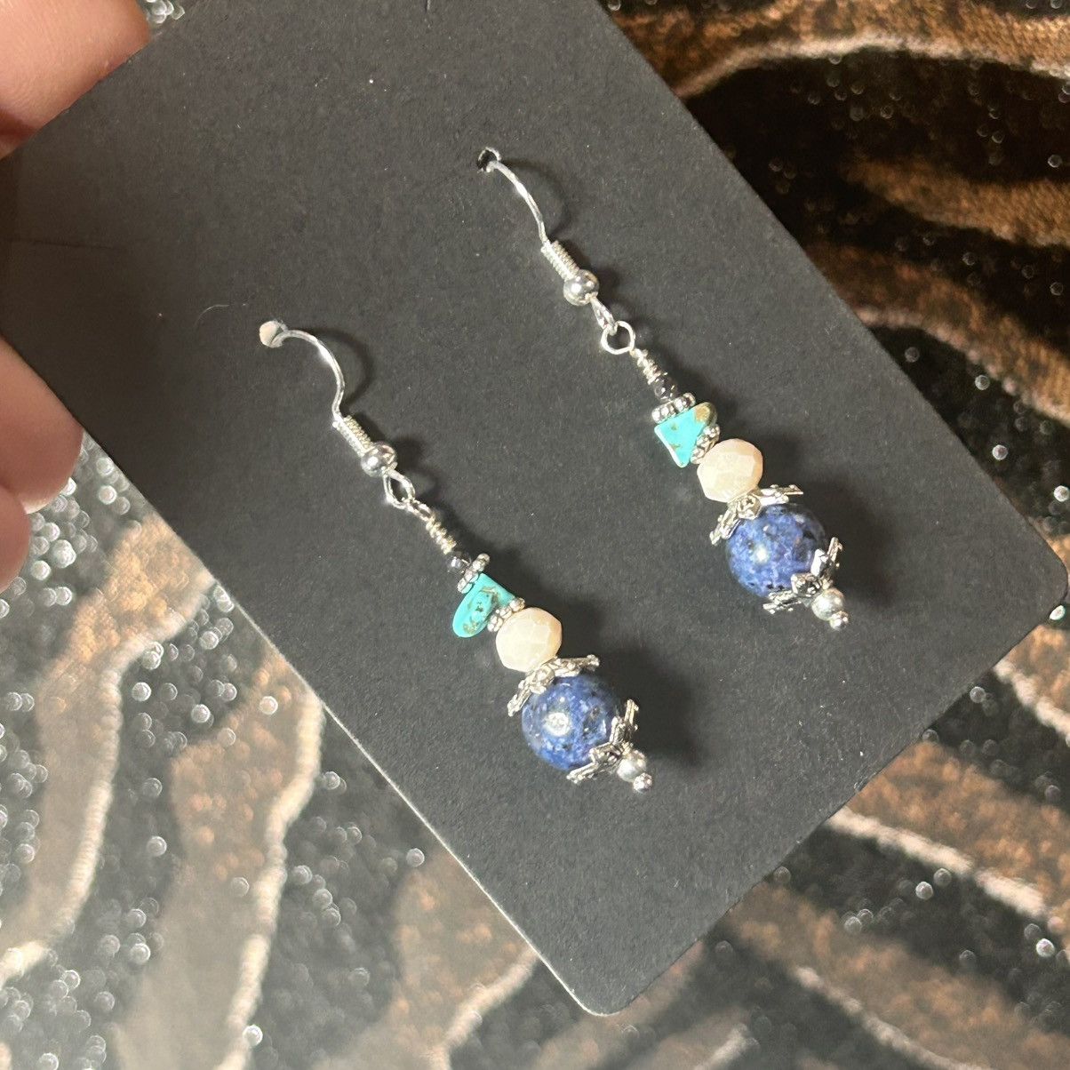 Handmade Handcrafted elegant bead capped sodalite faceted earrings Size ONE SIZE - 1 Thumbnail